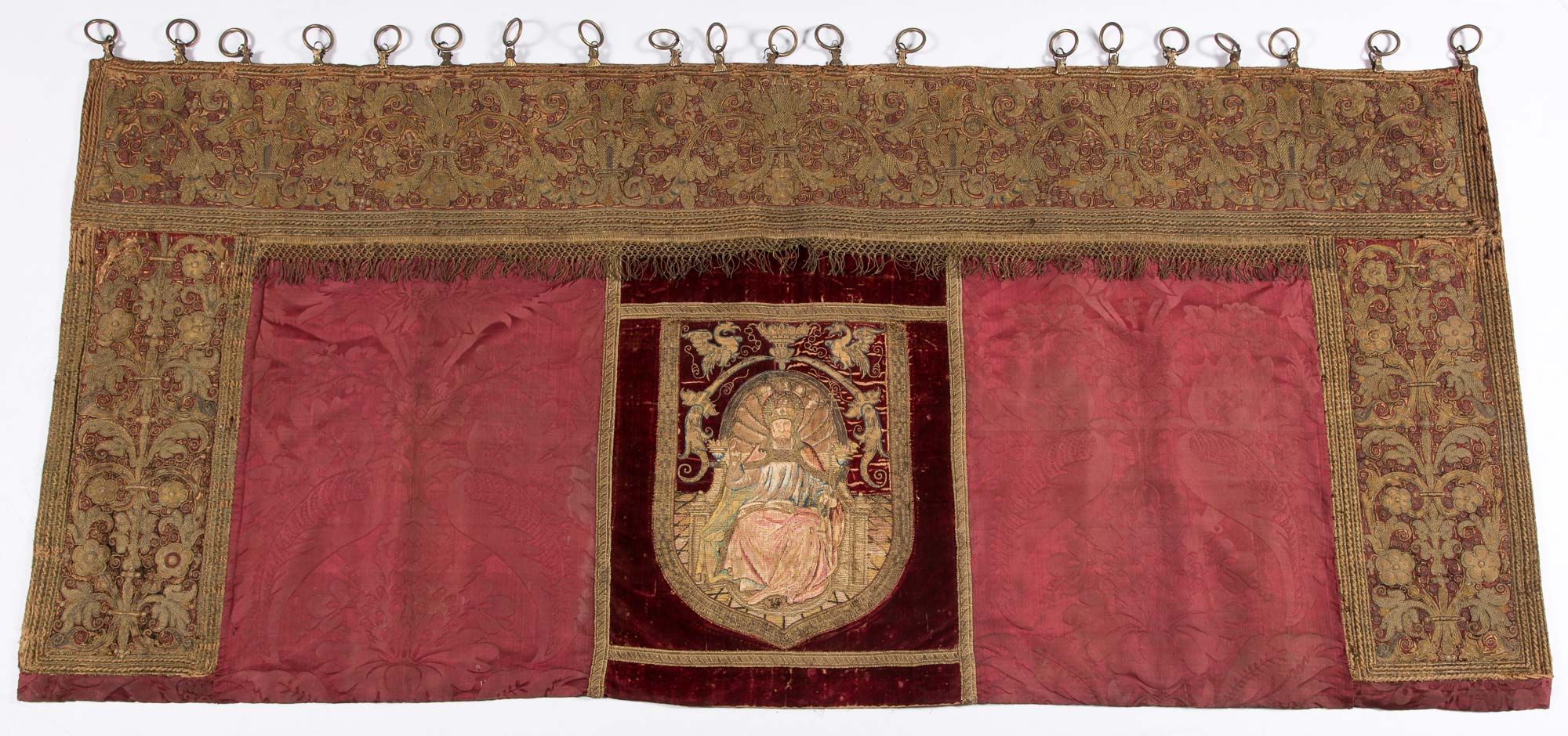 Lot image - Continental Gold Thread-Embroidered Velvet and Silk Hanging