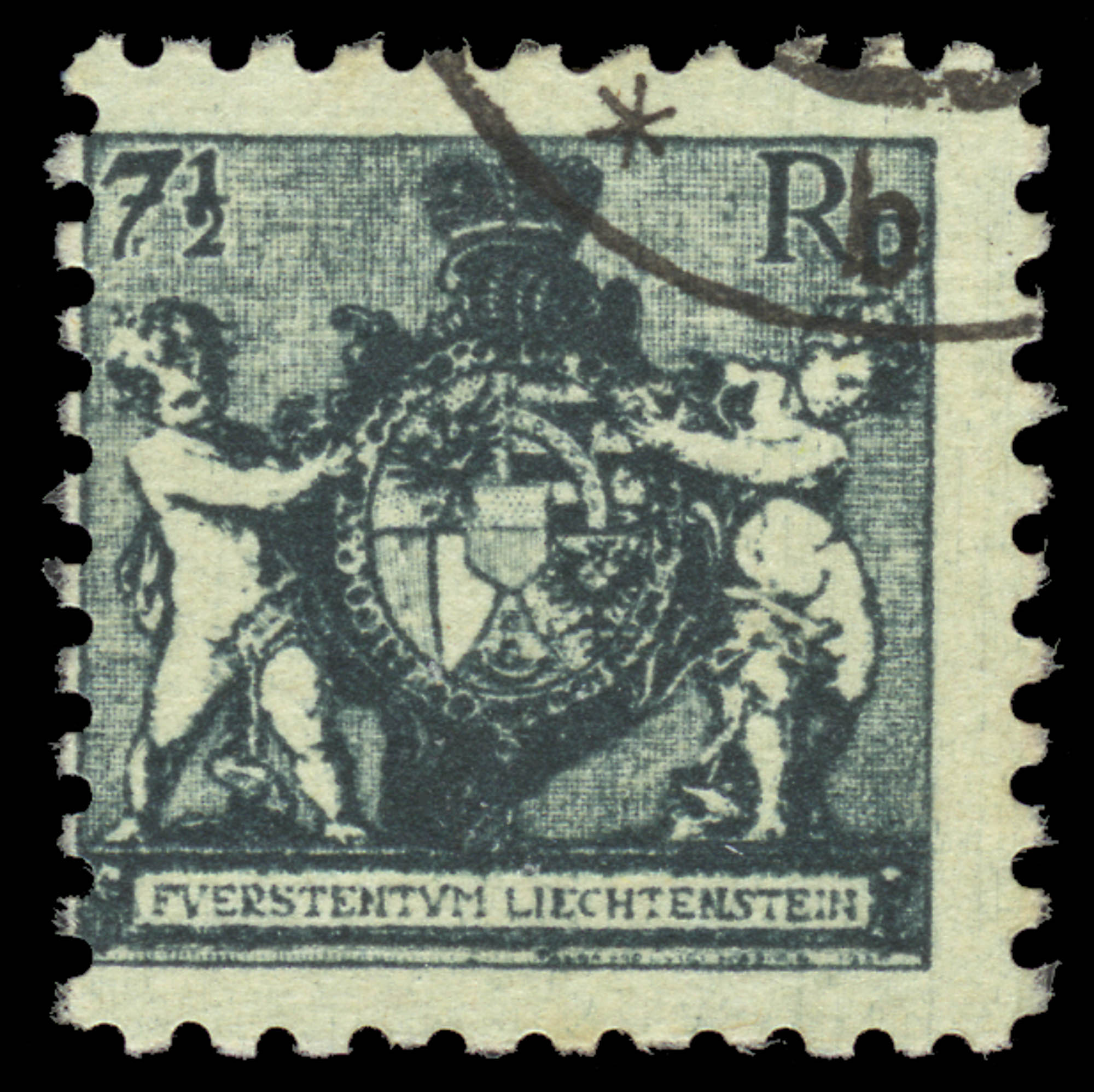 Lot image - Liechtenstein 7 1/2 Rappen Arms Perforated 9 1/2 Scott 58a