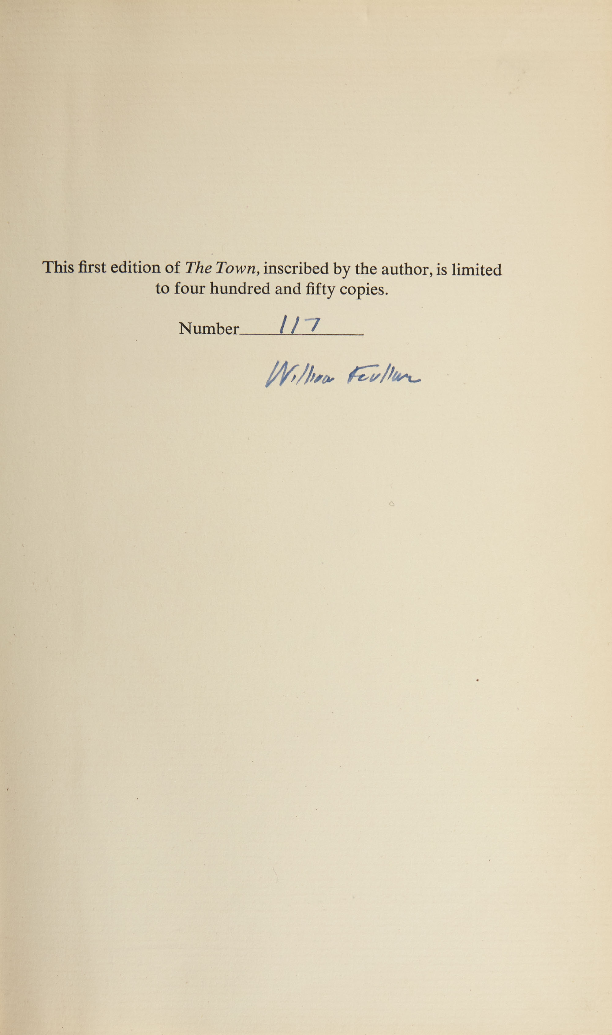 Lot image - FAULKNER, WILLIAM  The Town.