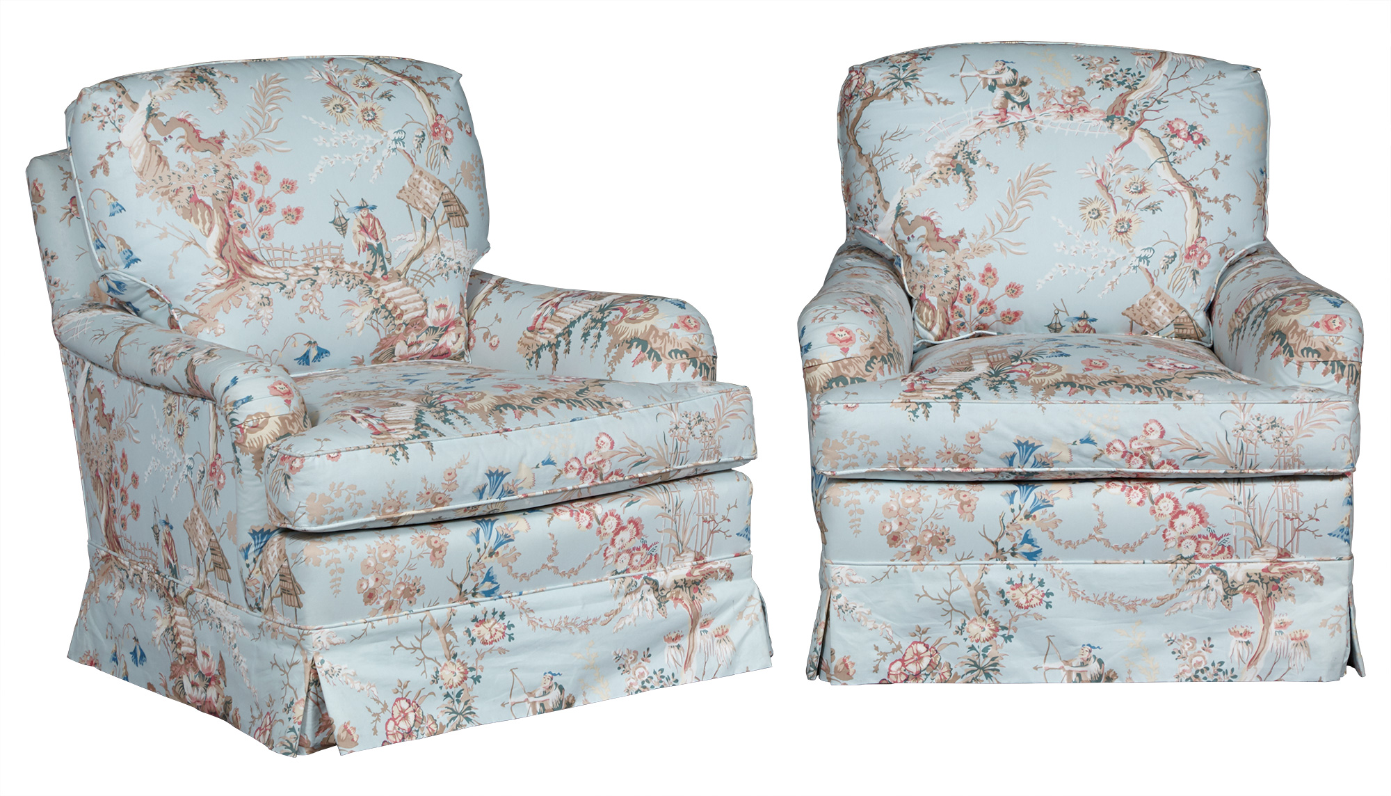 Lot image - Pair of Chintz-Upholstered Club Chairs