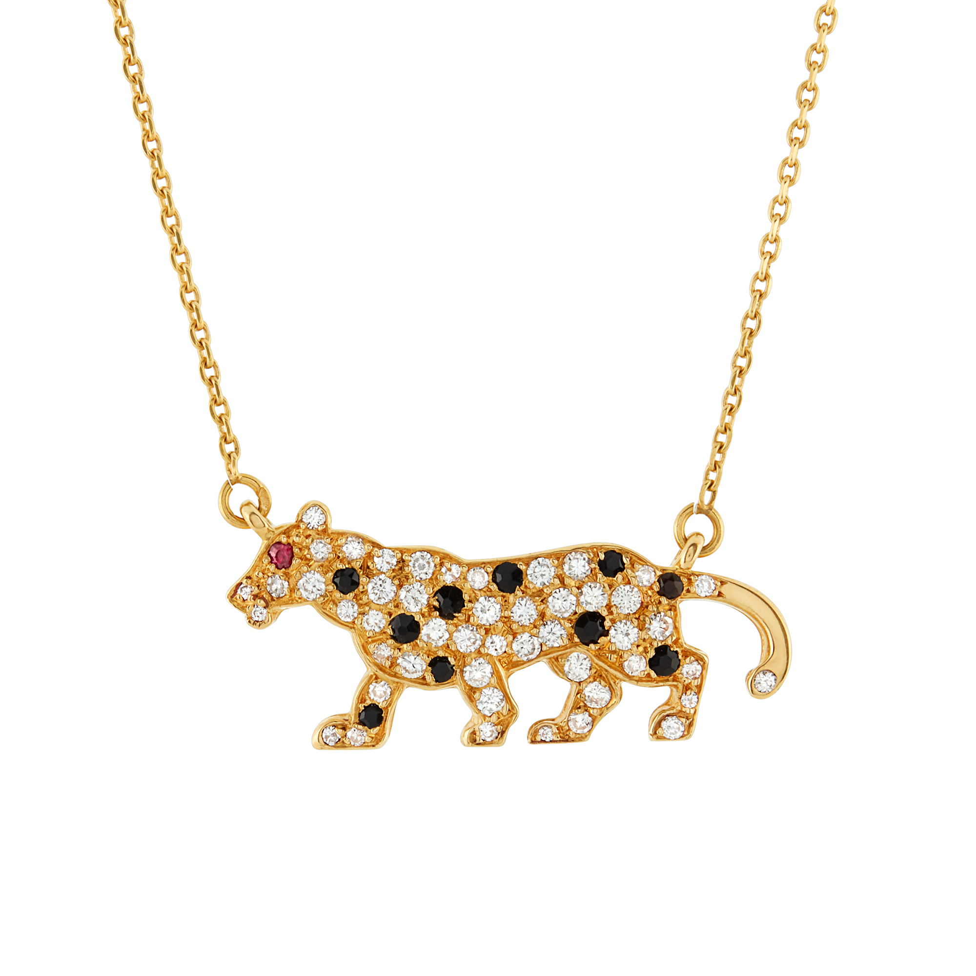 Lot image - Gold, Black Onyx and Diamond Panther Pendant and Chain
