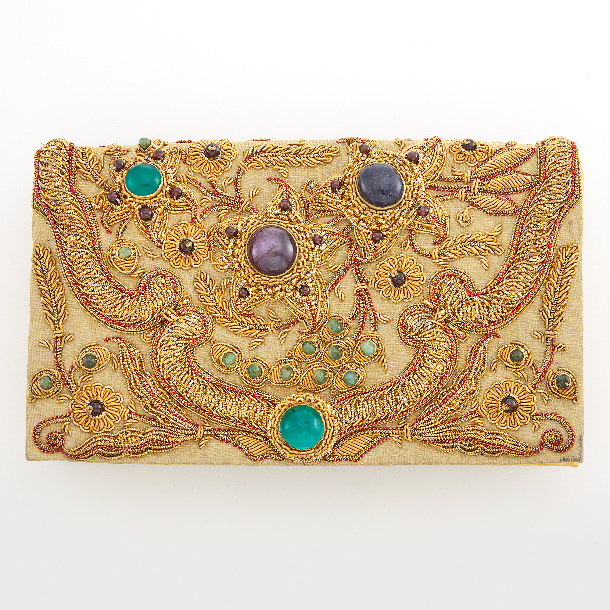 Lot image - Satin, Silver and Gold Thread, Gem-Set and Glass Clutch