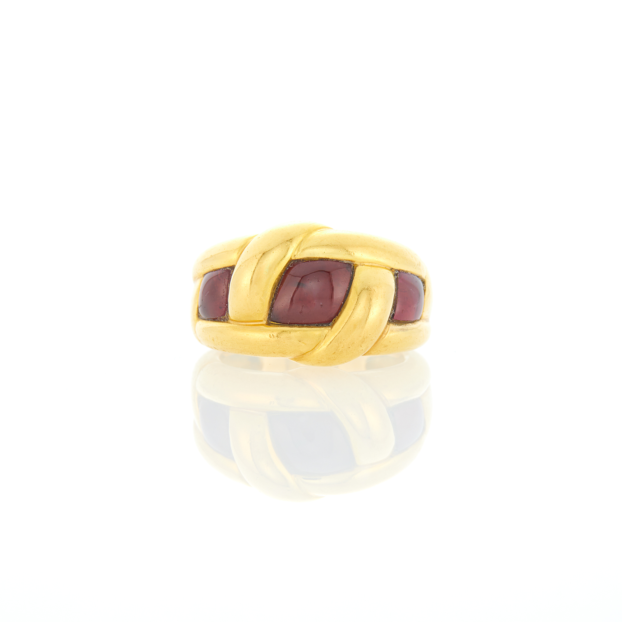 Lot image - Gold and Cabochon Garnet Ring, France