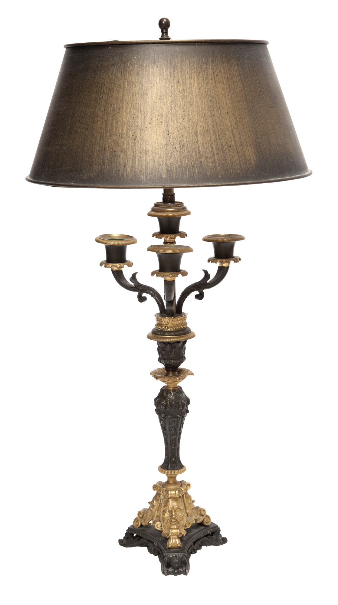 Lot image - Renaissance Revival Gilt and Patinated Metal Candlestick Mounted as Lamp