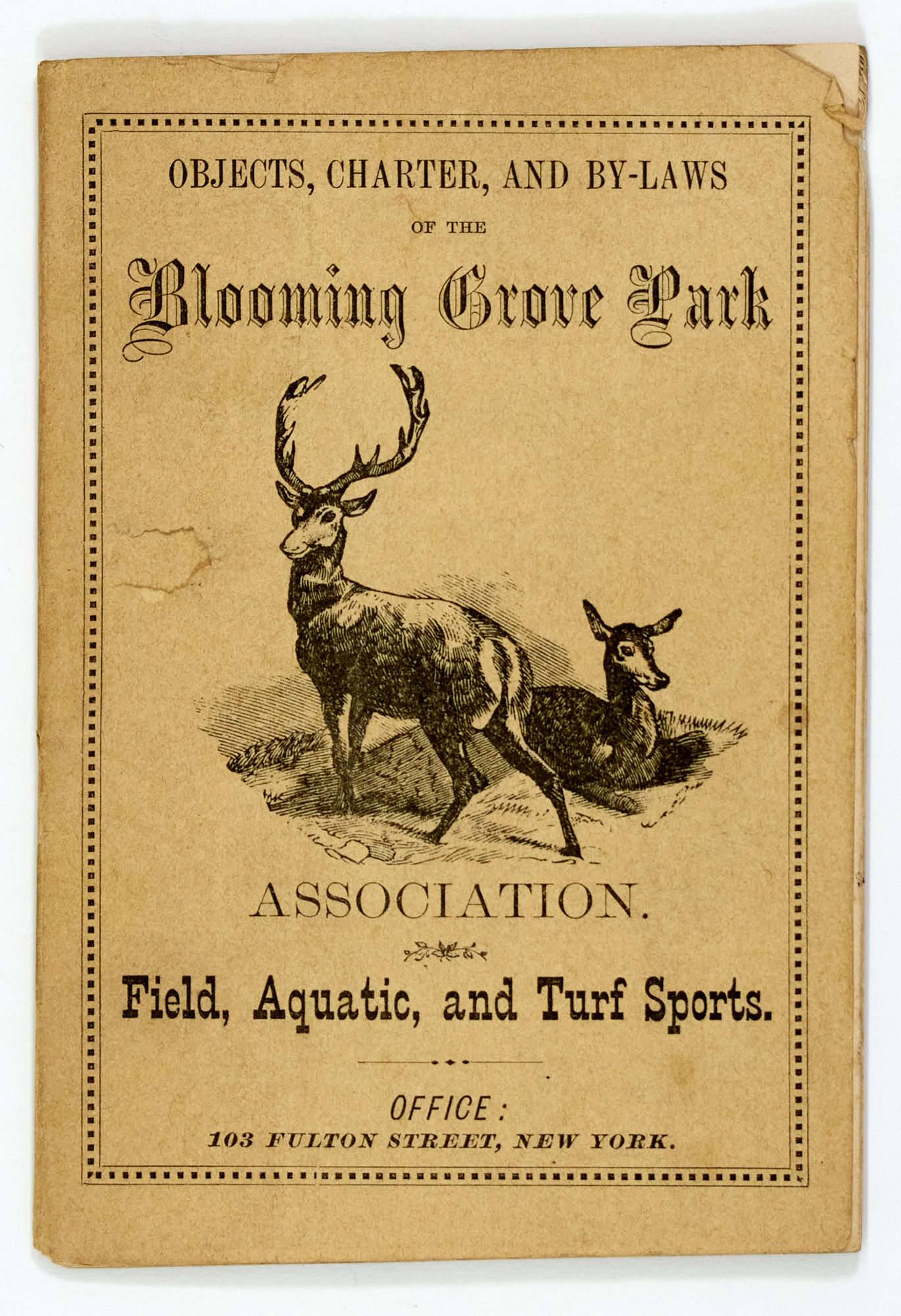 Lot image - (BLOOMING GROVE ASSOCIATION)  Objects, Charter and By-Laws of the Blooming Grove Park Association. Field, Aquatic, and Turf Sports.