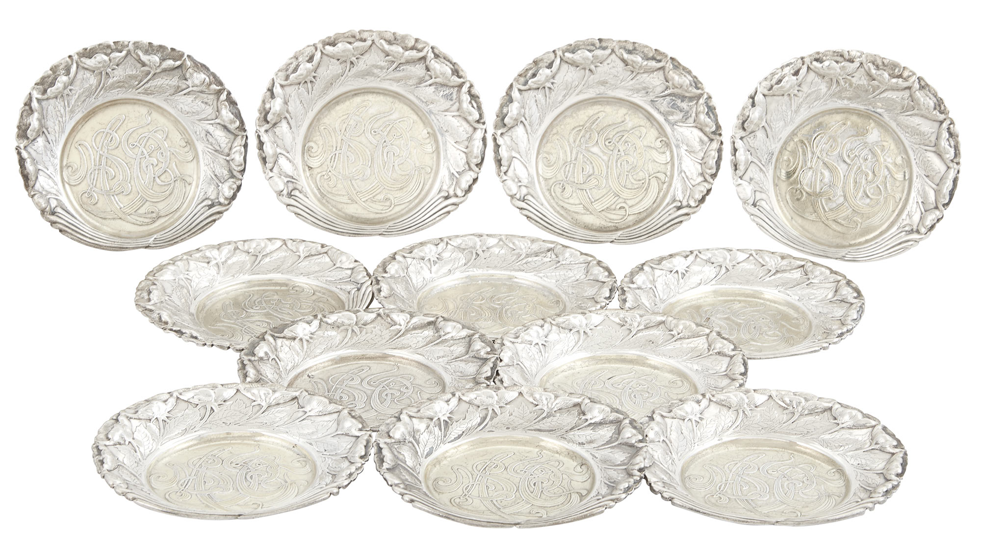 Lot image - Set of Twelve Tiffany & Co. Sterling Silver Acid Etched Nut Dishes