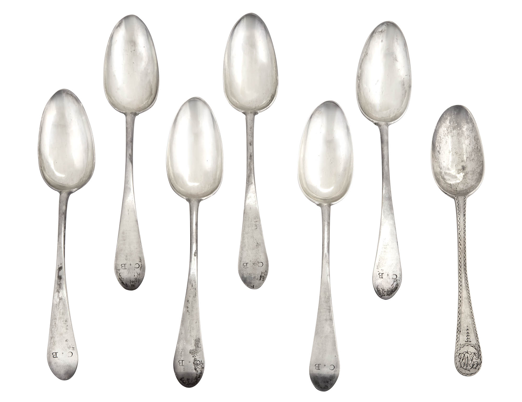 Lot image - Set of Six American Colonial Silver Tablespoons