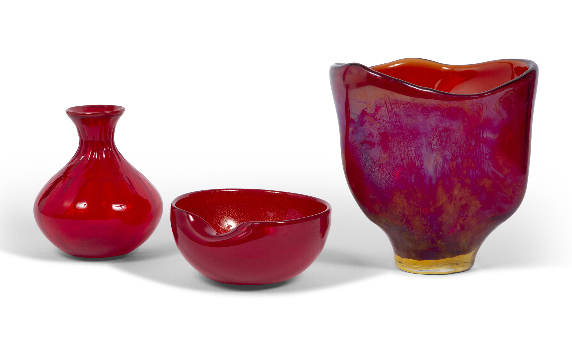 Lot image - Two Murano Red Glass Vases