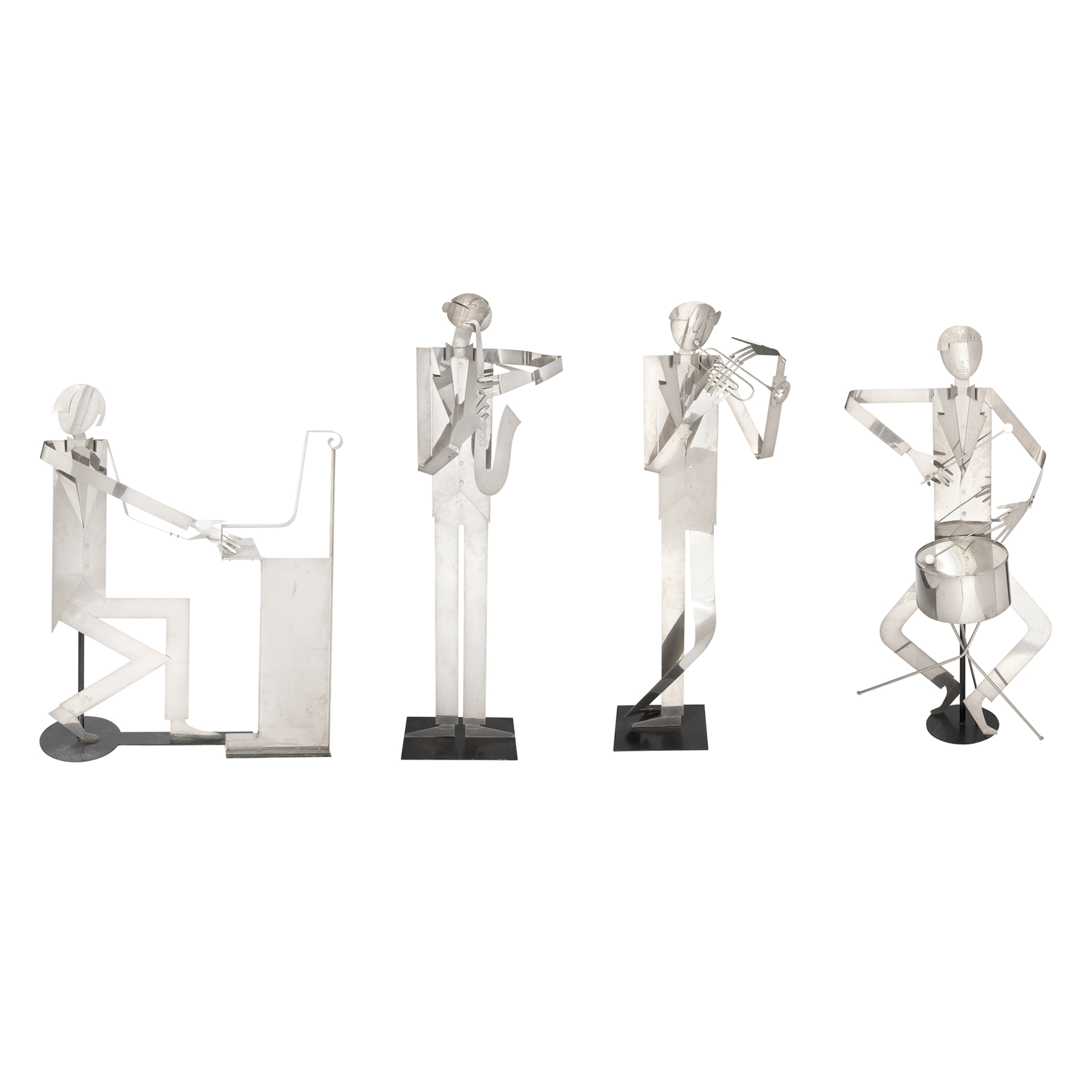 Lot image - Franz Hagenauer Art Deco Four-Piece Nickel-Plated Jazz Band