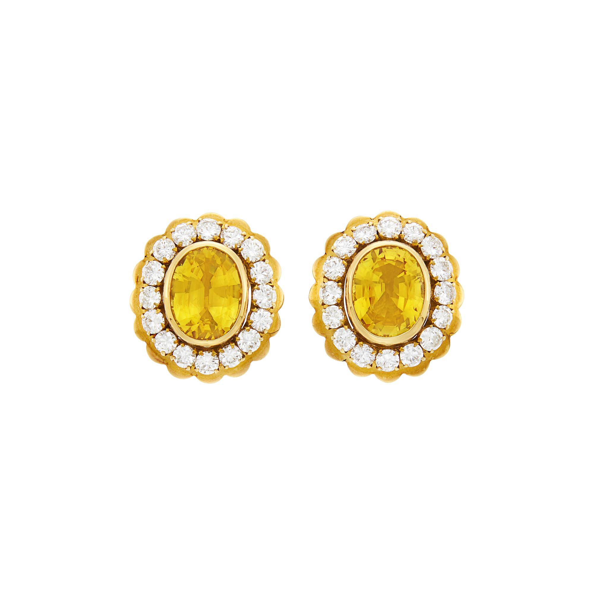 Lot image - Van Cleef & Arpels Pair of Gold, Yellow Sapphire and Diamond Earclips, France