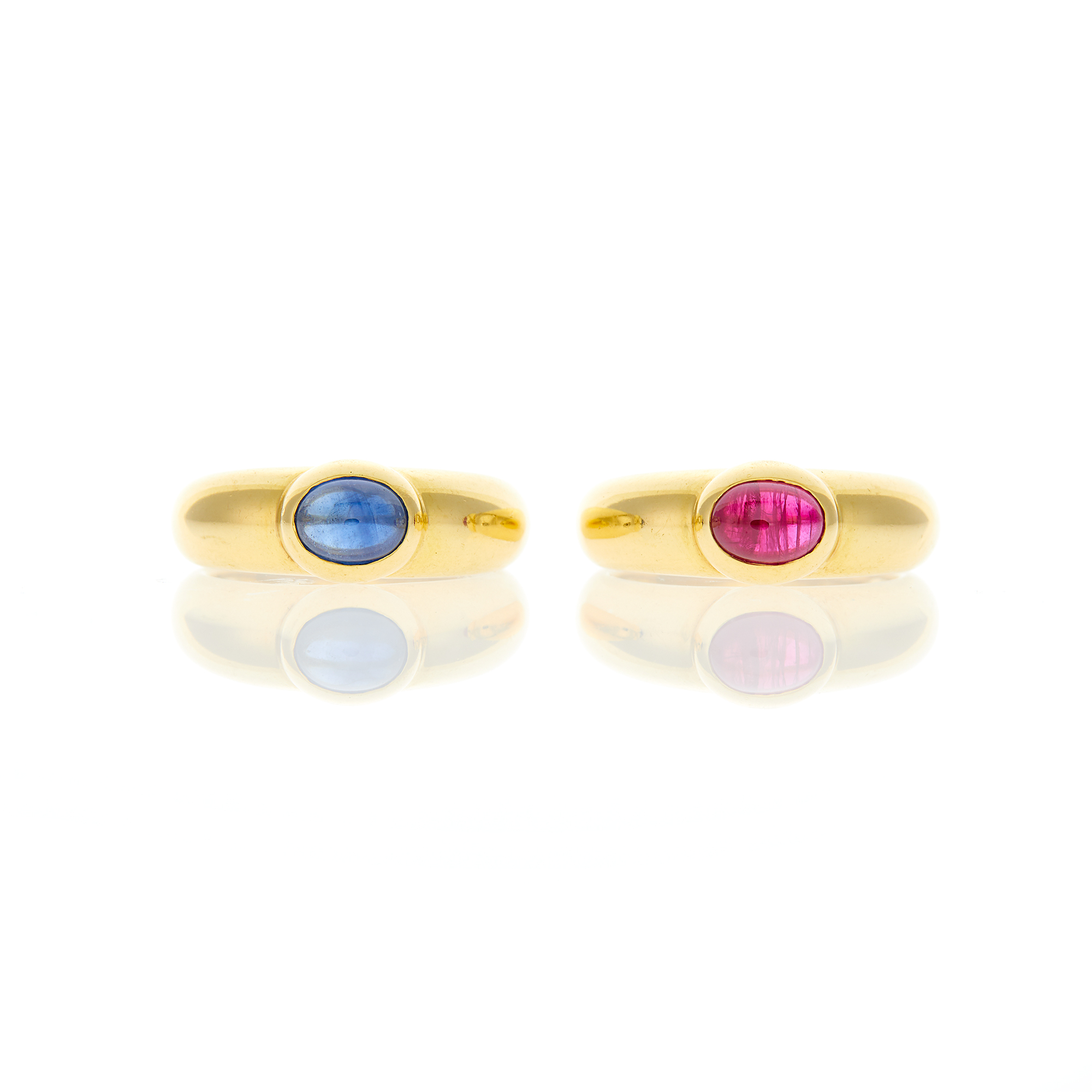 Lot image - Pair of Gold, Cabochon Ruby and Sapphire Rings