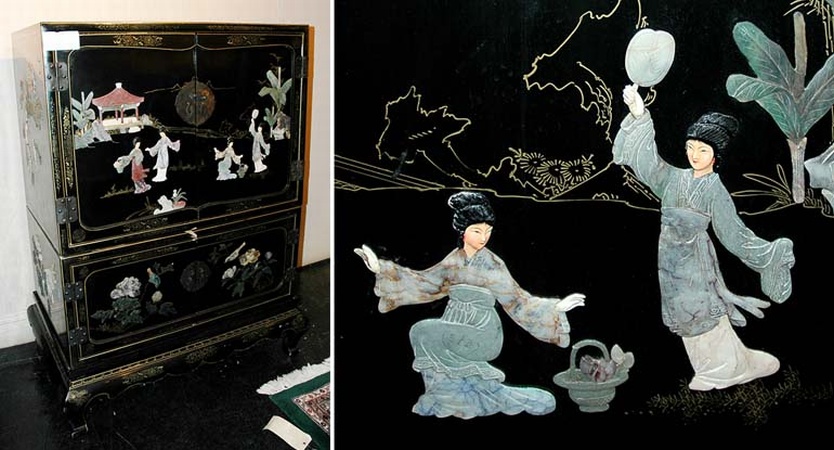 Lot image - Chinese Hardstone Decorated Cabinet