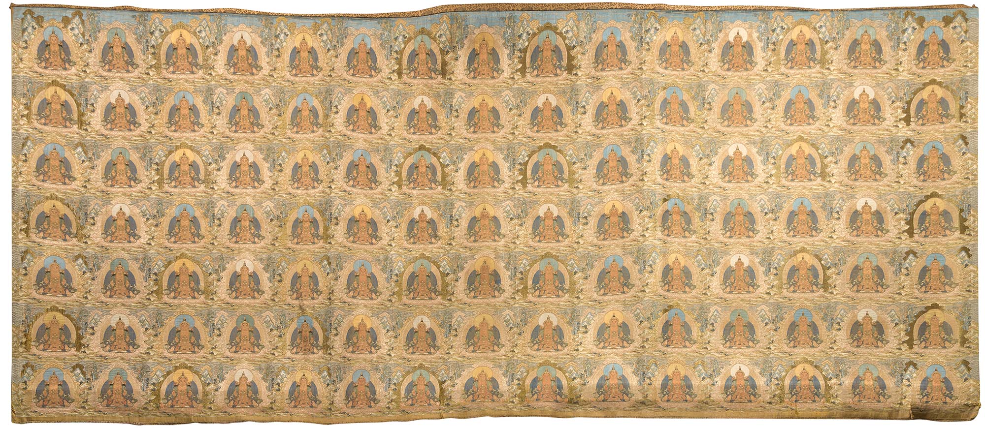 Lot image - Imperial Tibetan Gold Woven Tapestry Hanging of the One-Thousand Buddhas