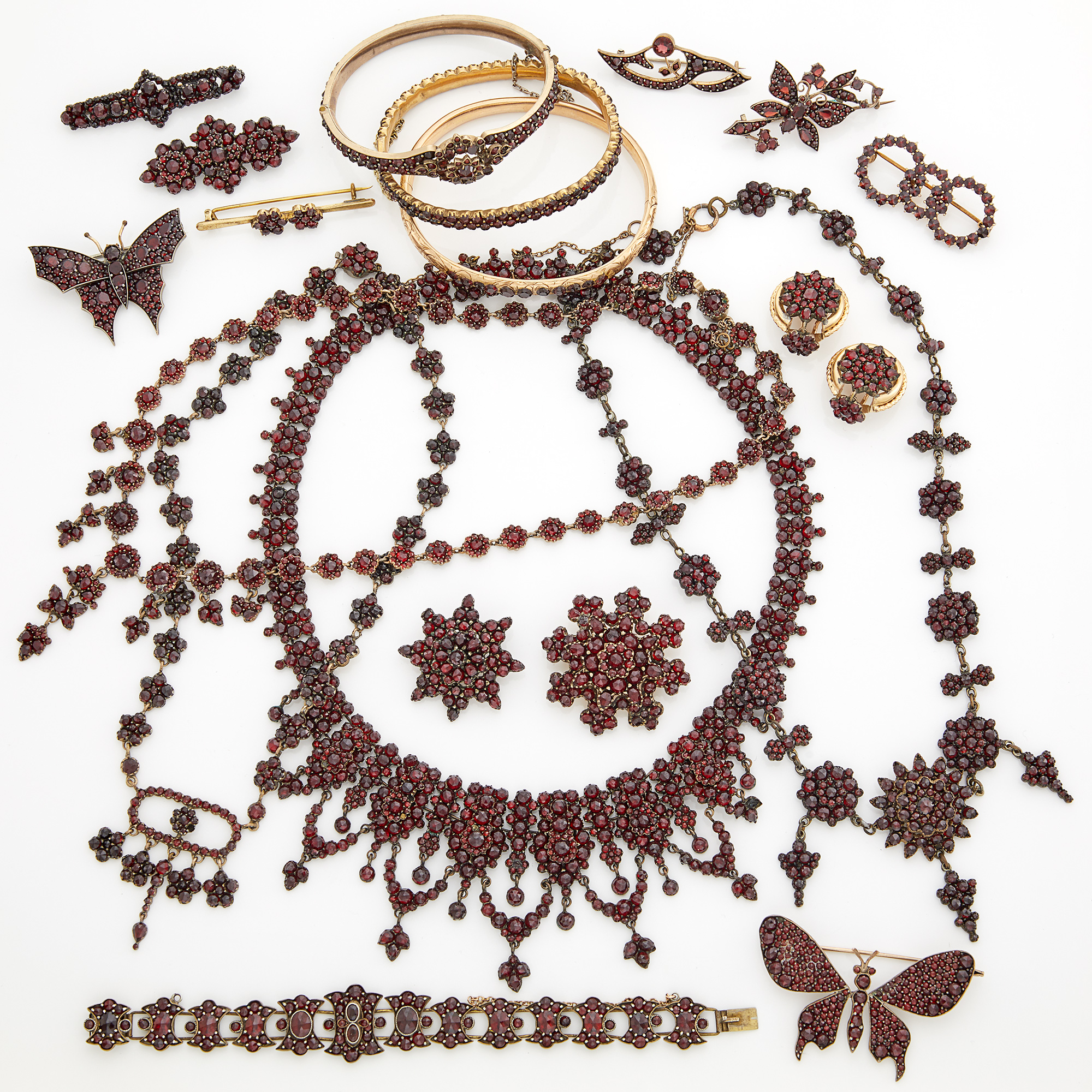 Lot image - Group of Low Karat Gold, Silver and Metal Bohemian Jewelry