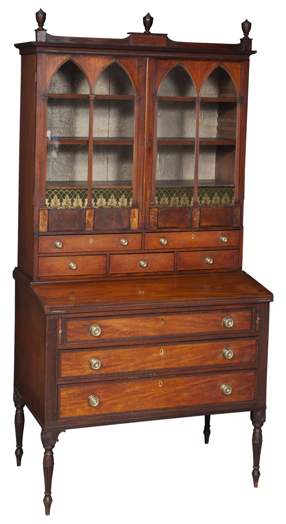 Lot image - Federal Mahogany and Satinwood Secretary Bookcase Cabinet