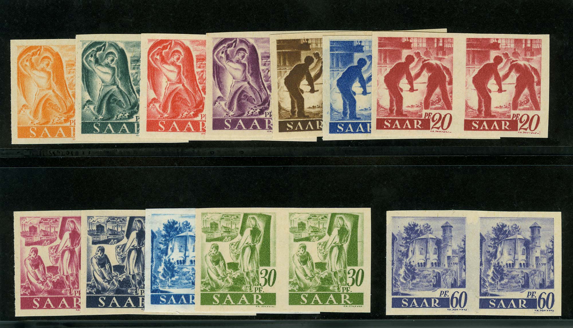 Lot image - Saar 1947 Pictorial Imperforate Pairs