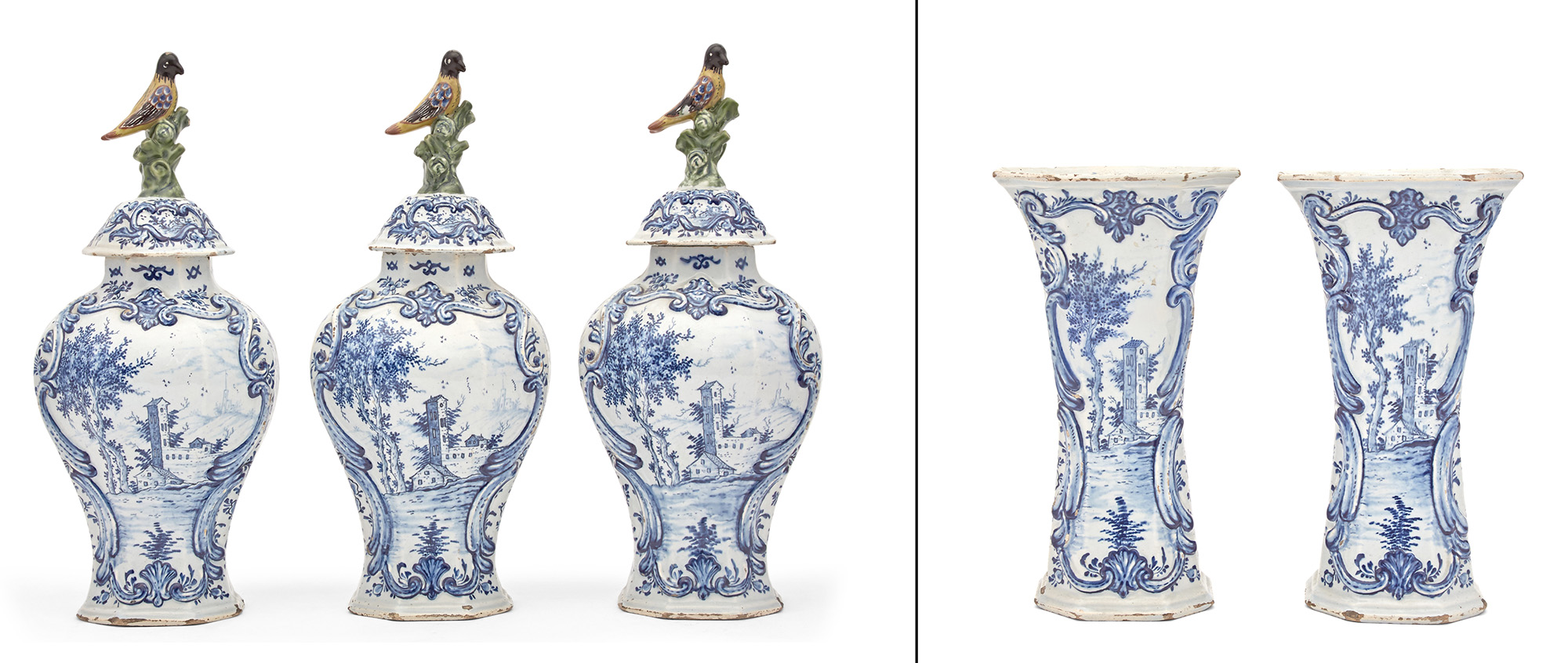 Lot image - Dutch Delft Blue and White Five-Piece Garniture