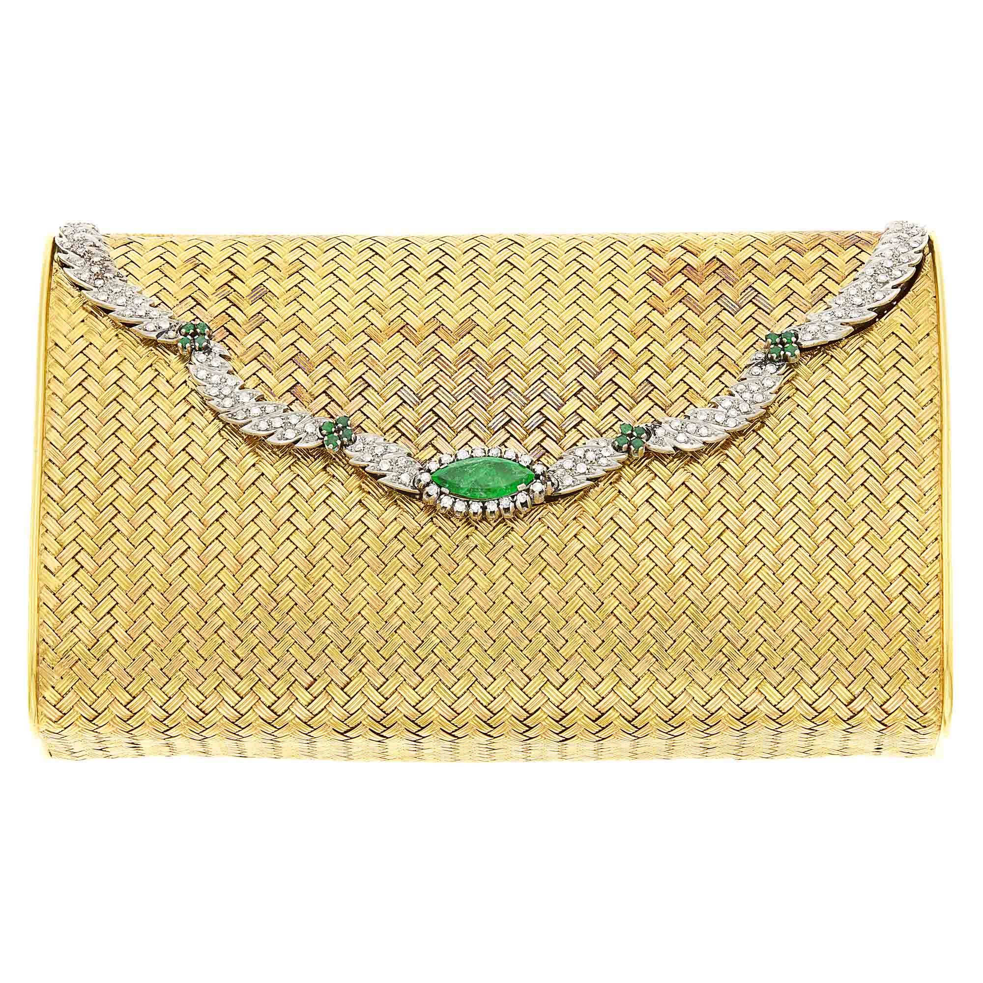 Lot image - Two-Color Woven Gold, Platinum, Diamond and Emerald Clutch