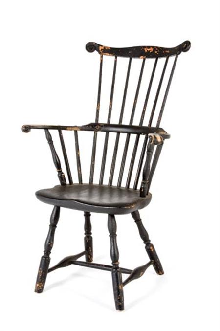Lot image - Black Painted Comb Back Windsor Armchair