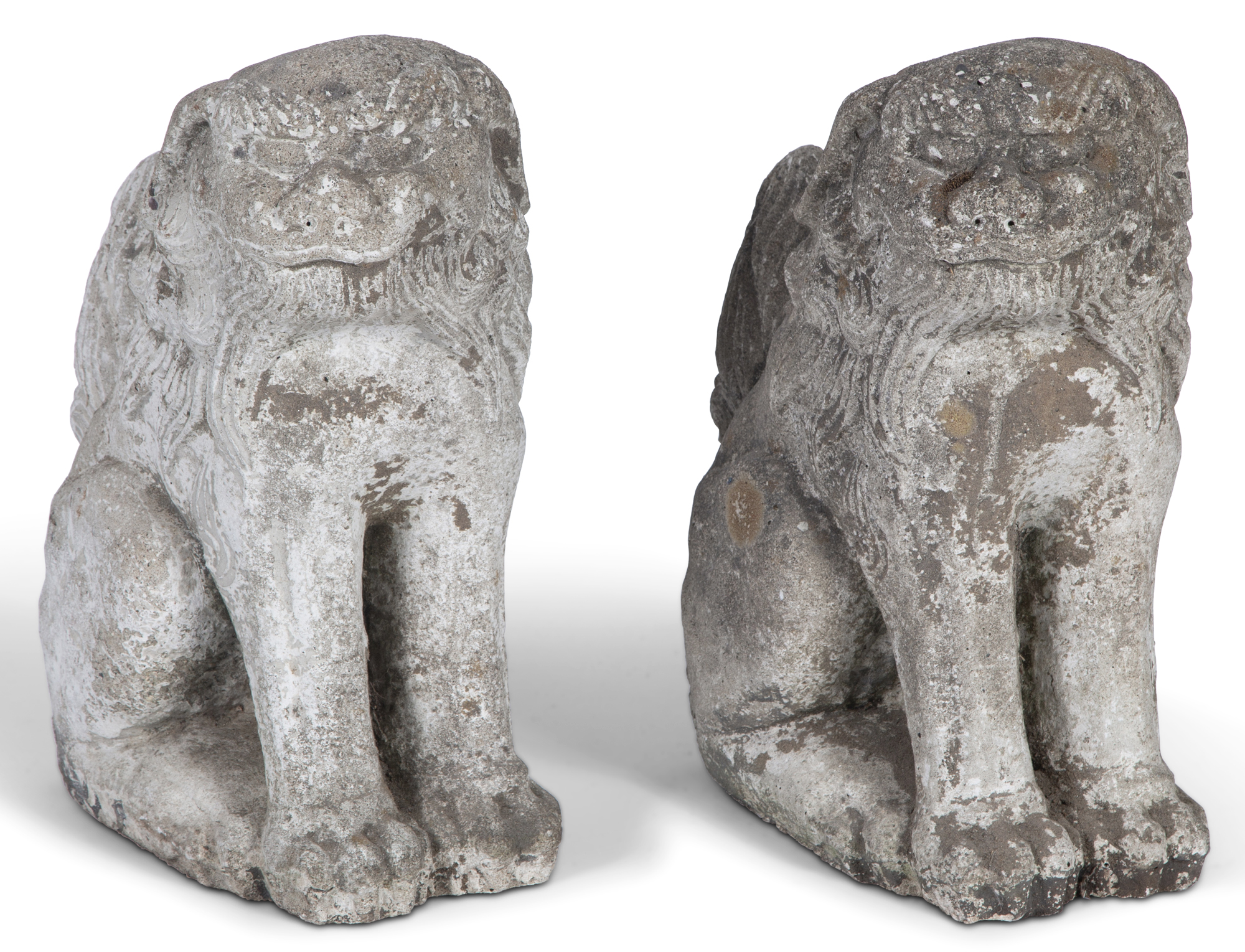 Lot image - Pair of Cast Stone Fu Lions