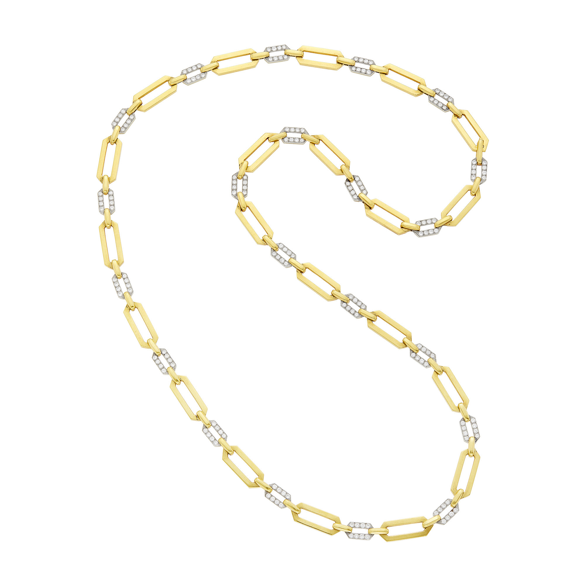 Lot image - David Webb Long Gold, Platinum and Diamond Link Necklace