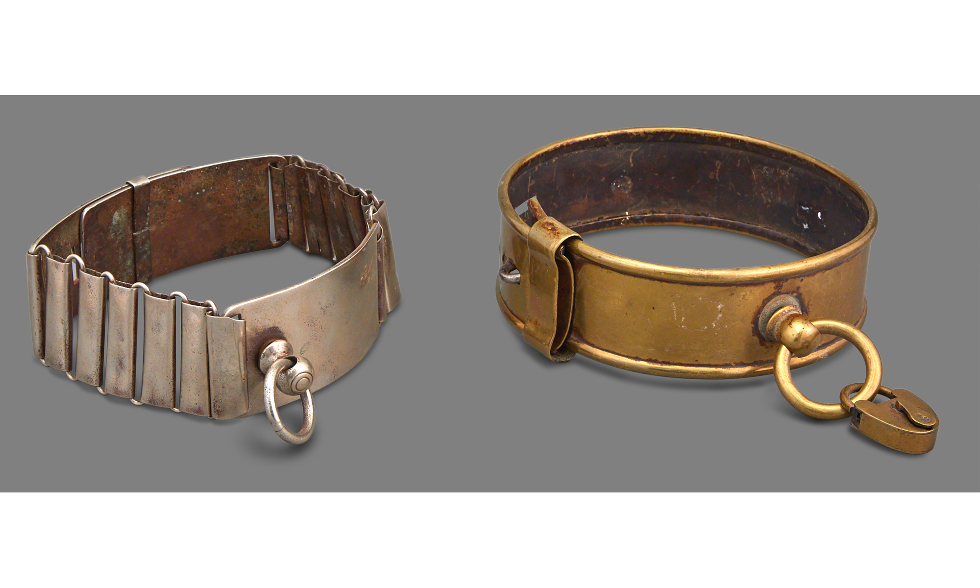 Lot image - Two English Metal Dog Collars