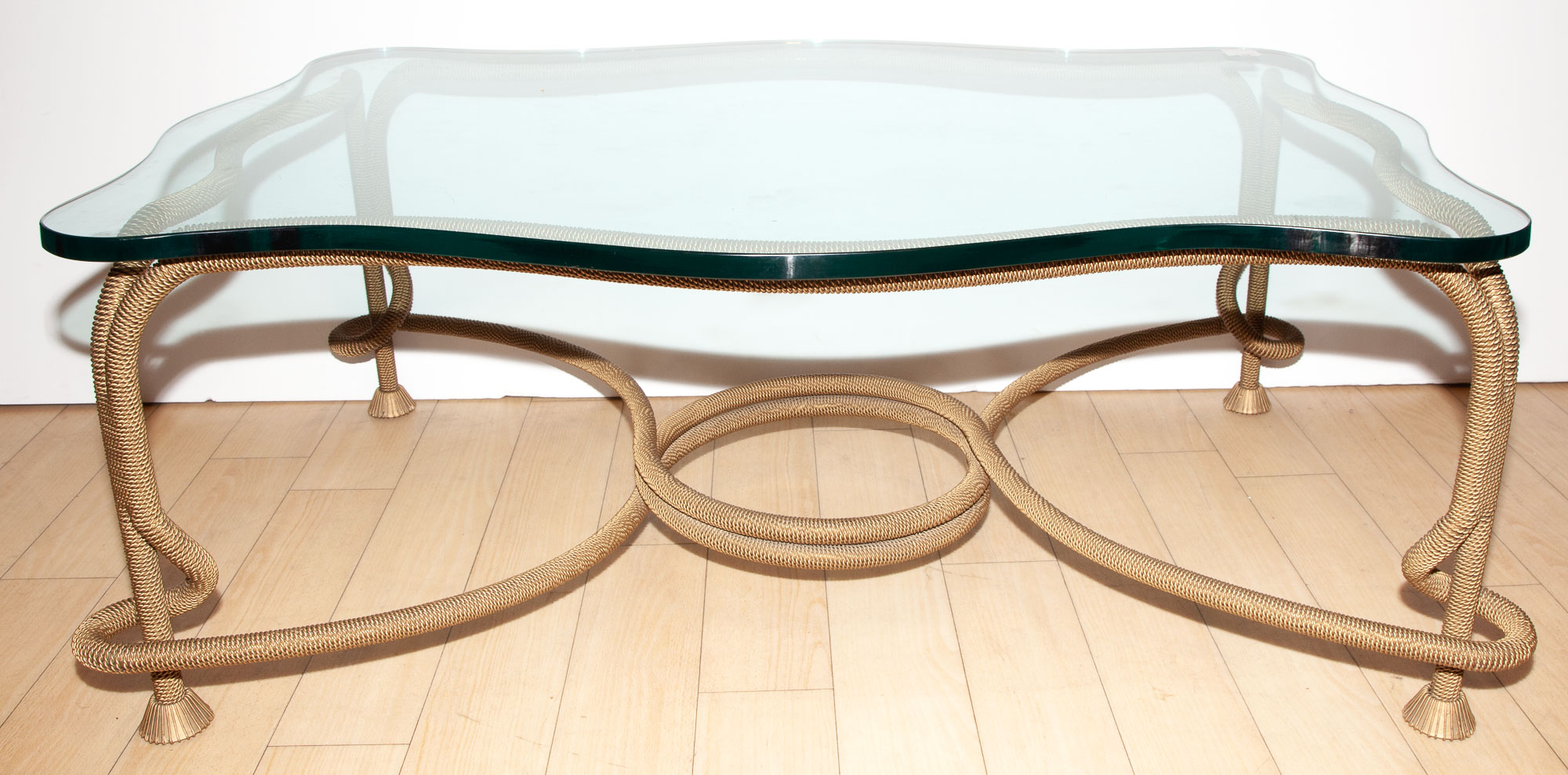 Lot image - Gilt-Metal and Glass Table with Rope-Form Base
