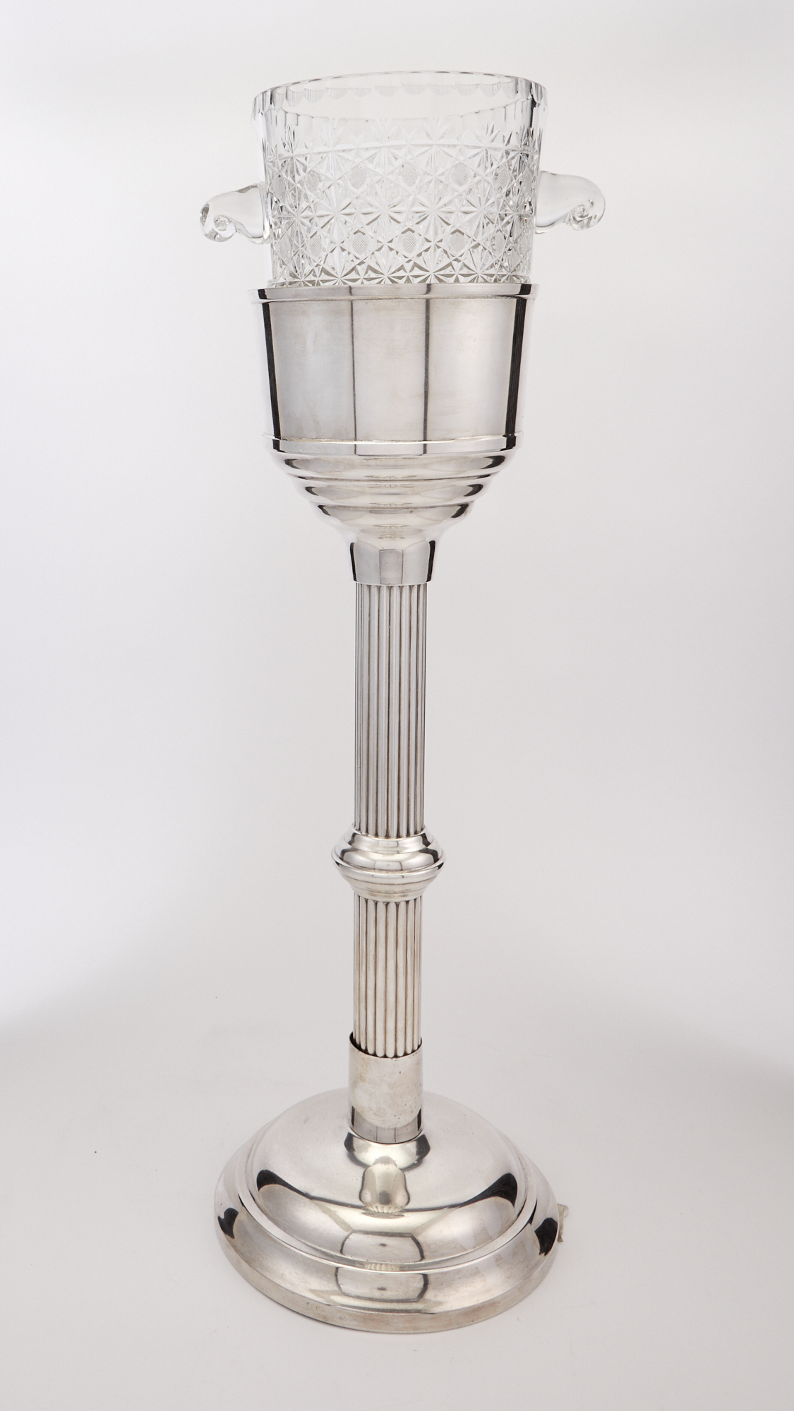 Lot image - Silver Plated Wine Cooler Stand and Cut Glass Wine Cooler