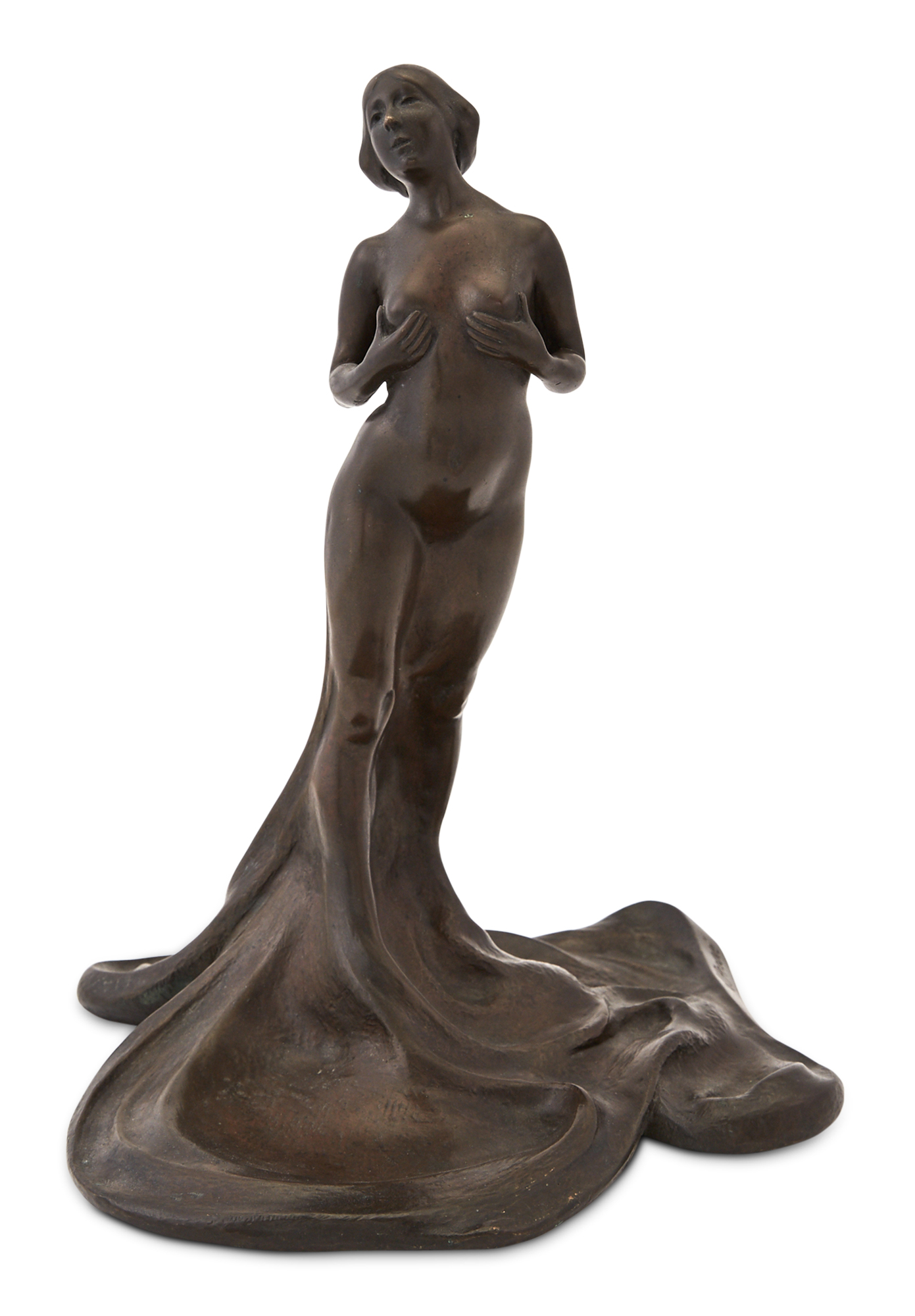 Lot image - French Art Nouveau Patinated Bronze Figure of a Female Bather