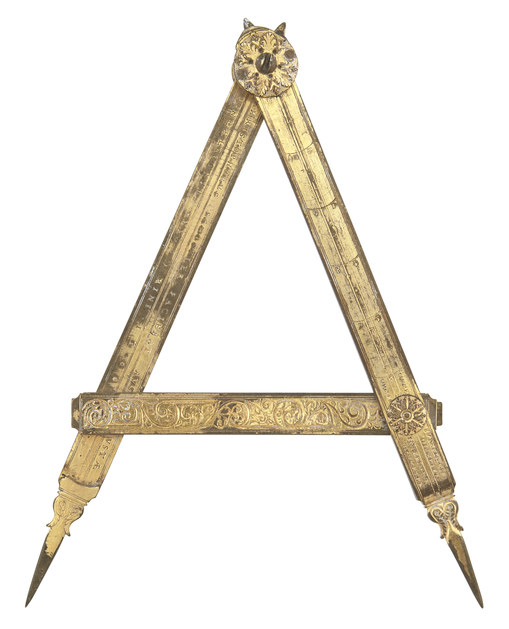 Lot image - German Gilt-Brass Compass by Christopher Schissler signed and dated 1566