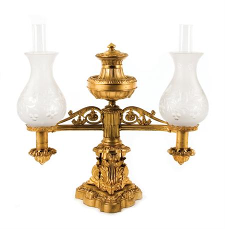 Lot image - Classical Gilt-Metal Two-Light Argand Lamp