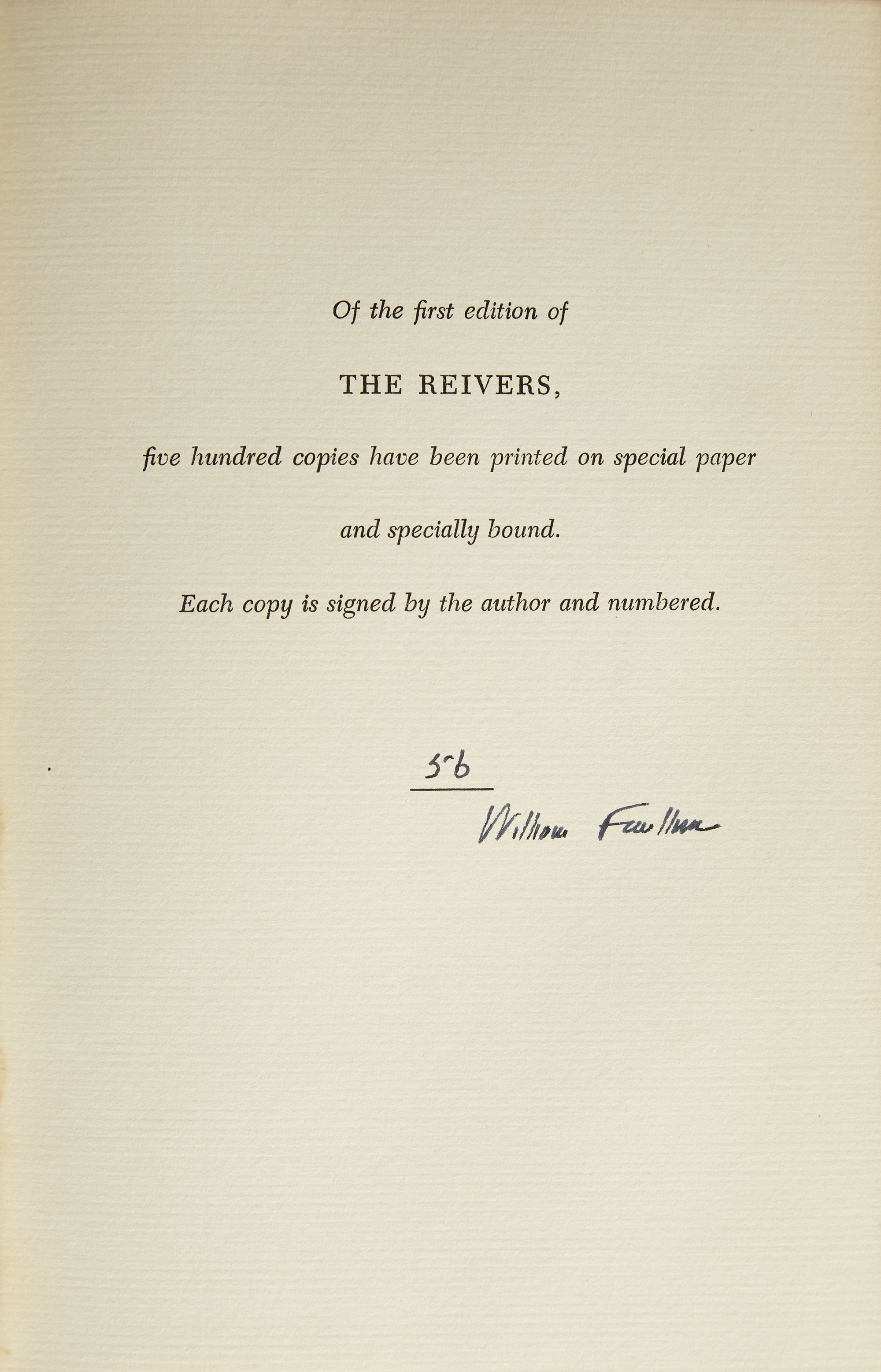 Lot image - FAULKNER, WILLIAM  The Reivers.