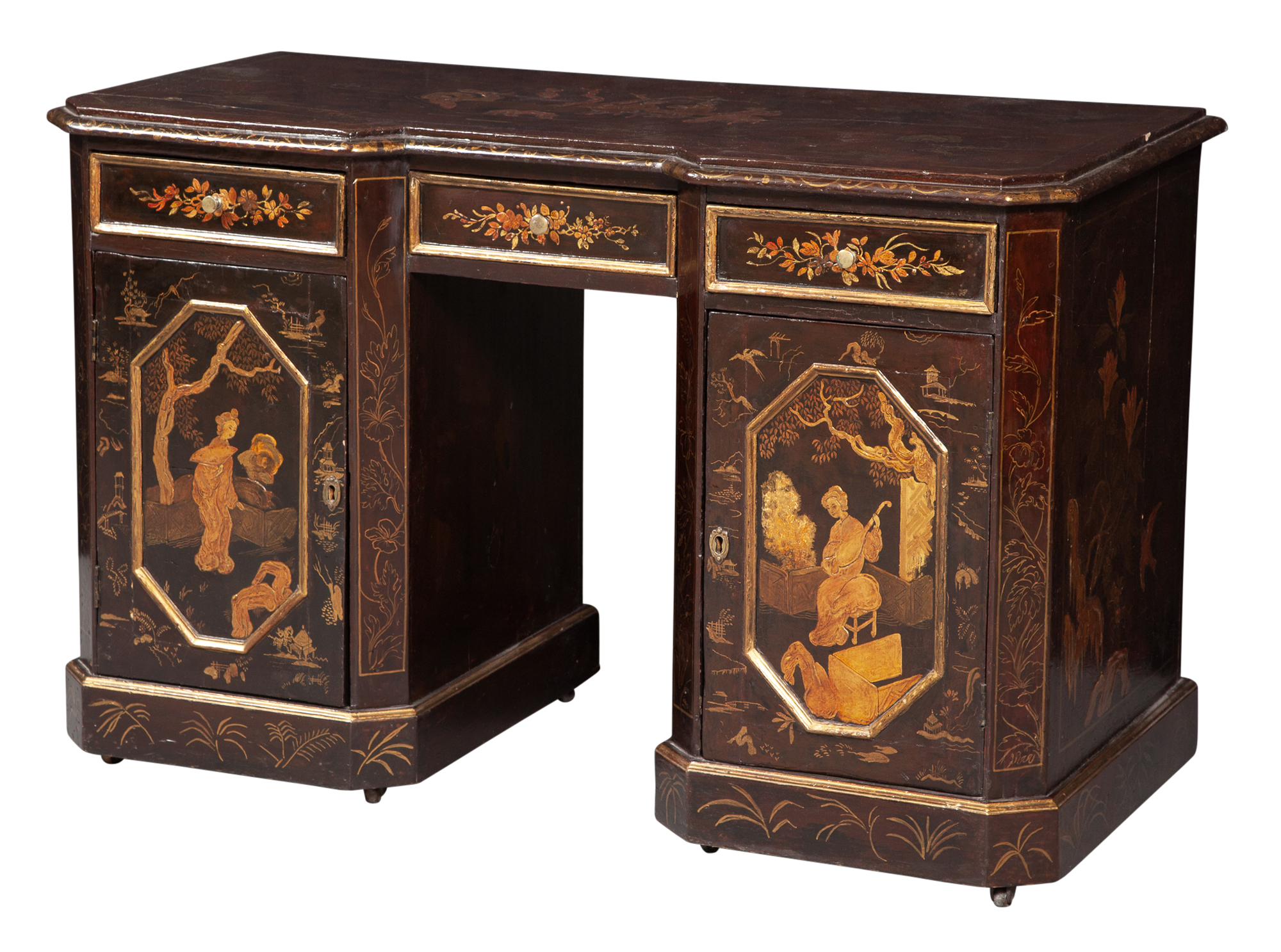 Lot image - 19th Century Brown- and Gilt-Japanned Pedestal Desk