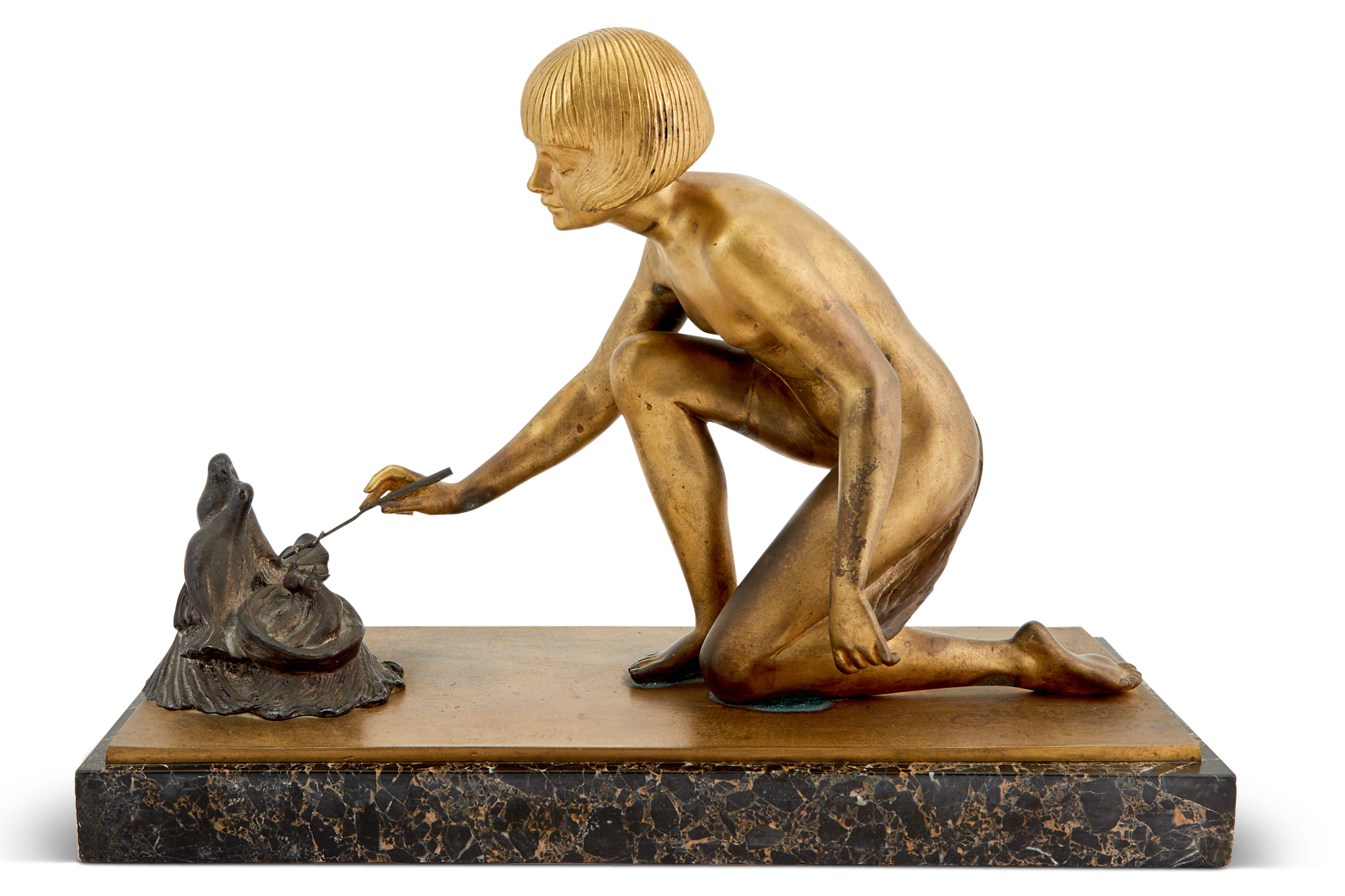Lot image - Desire Grisard Gilt and Silvered Bronze Figure of a Girl and Birds