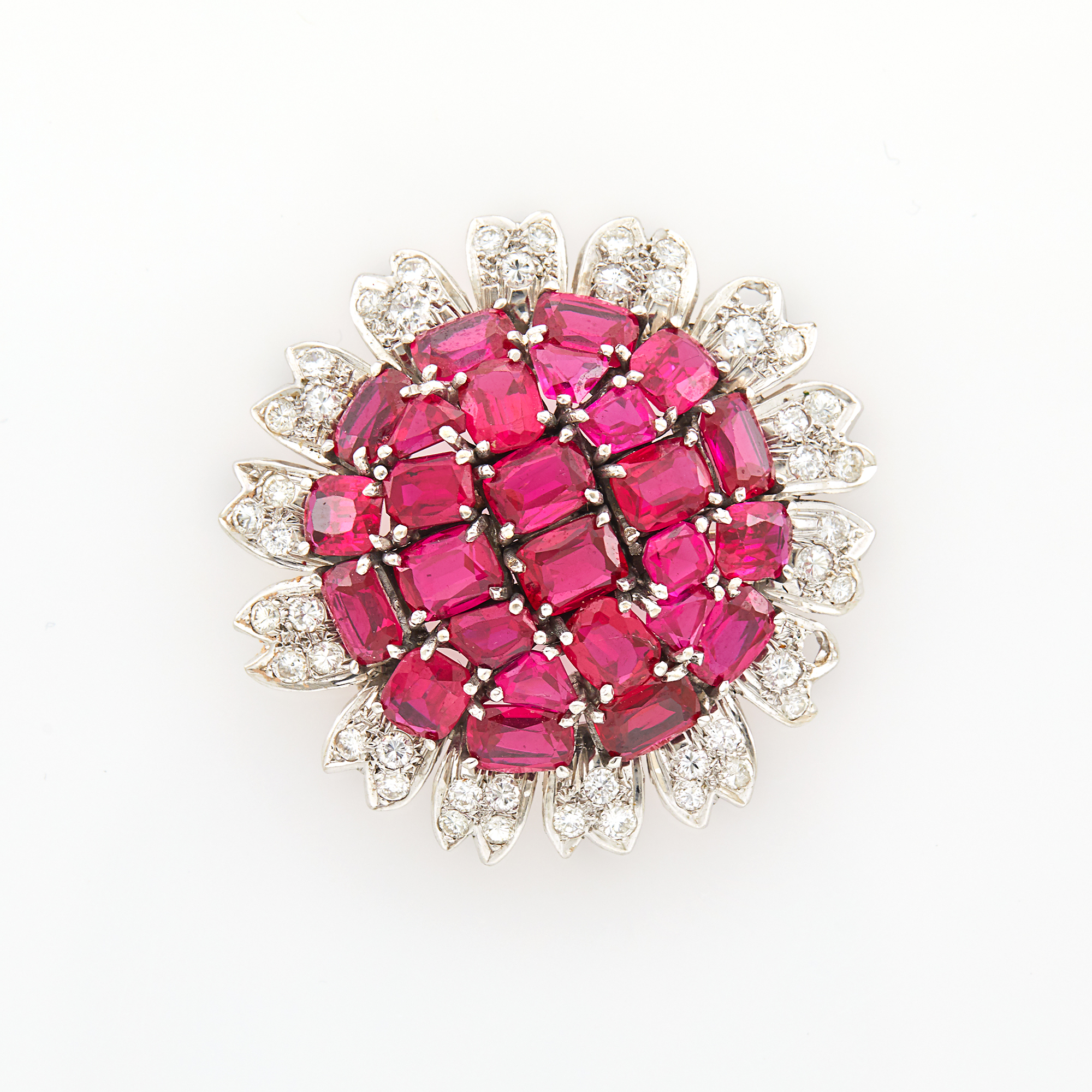 Lot image - Platinum, Synthetic Ruby and Simulated Diamond Pin