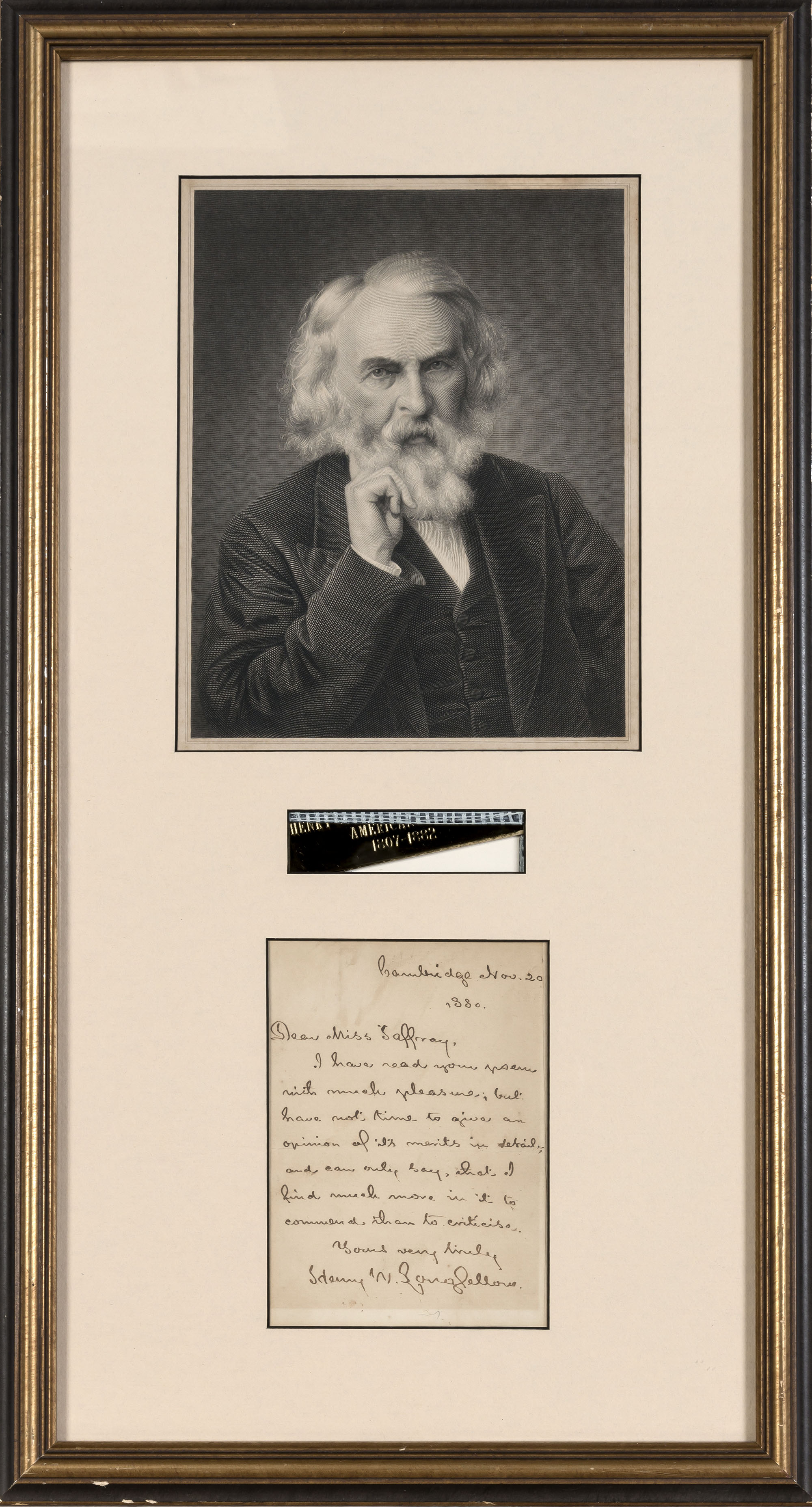 Lot image - LONGFELLOW, HENRY WADSWORTH  Note signed.