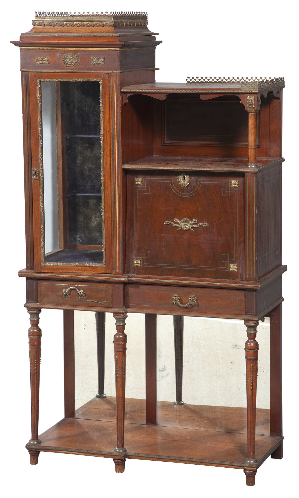 Lot image - Empire Style Gilt Metal Mounted and Brass Inlaid Mahogany Cabinet