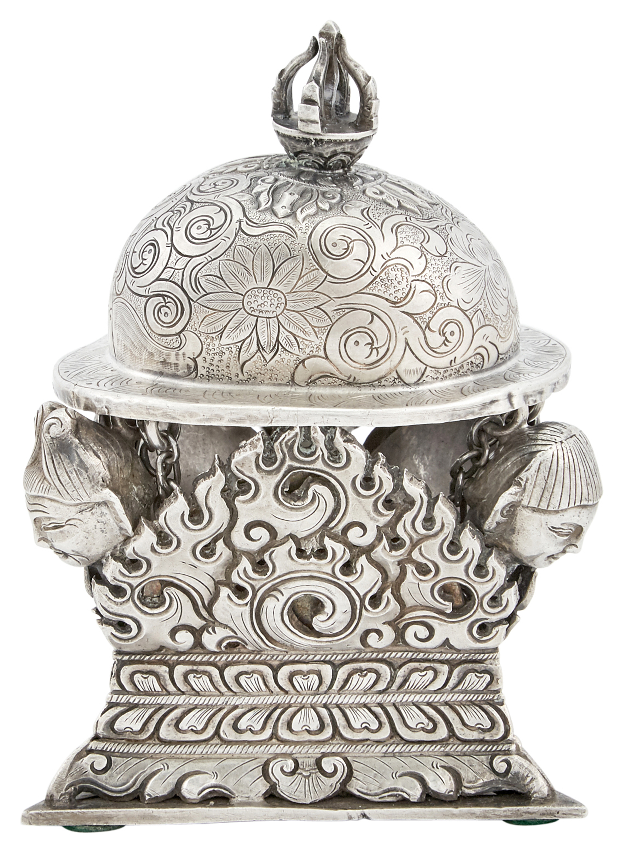 Lot image - A Tibetan Silver Kapala Base and Cover