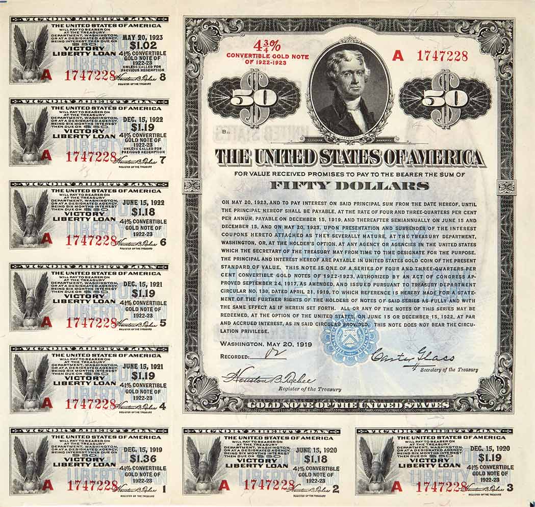 Lot image - United States 1919 $50 Liberty Loan Savings Bond