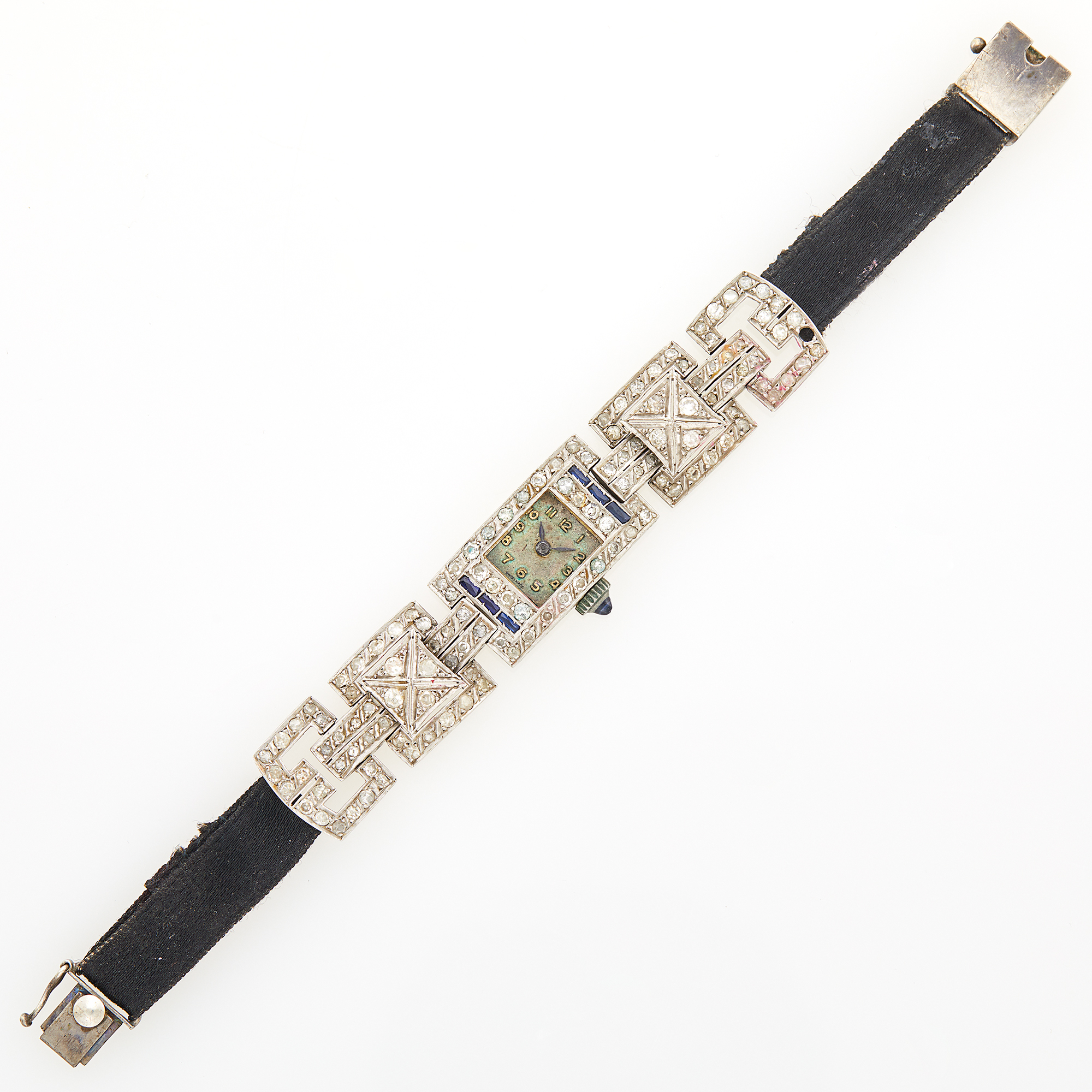 Lot image - Ladys Platinum, Stainless Steel, Diamond and Synthetic Sapphire Wristwatch