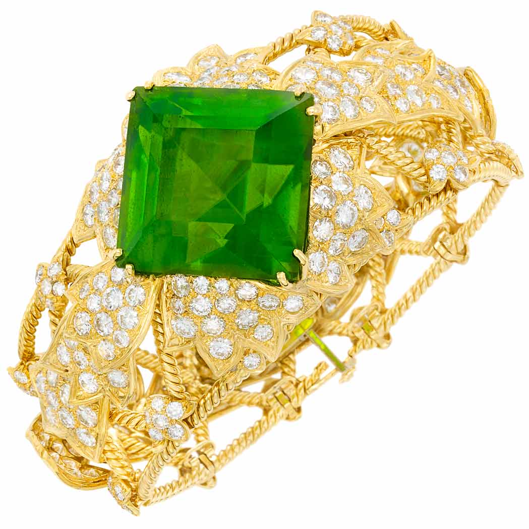 Lot image - Gold, Peridot and Diamond Bangle Bracelet, David Webb