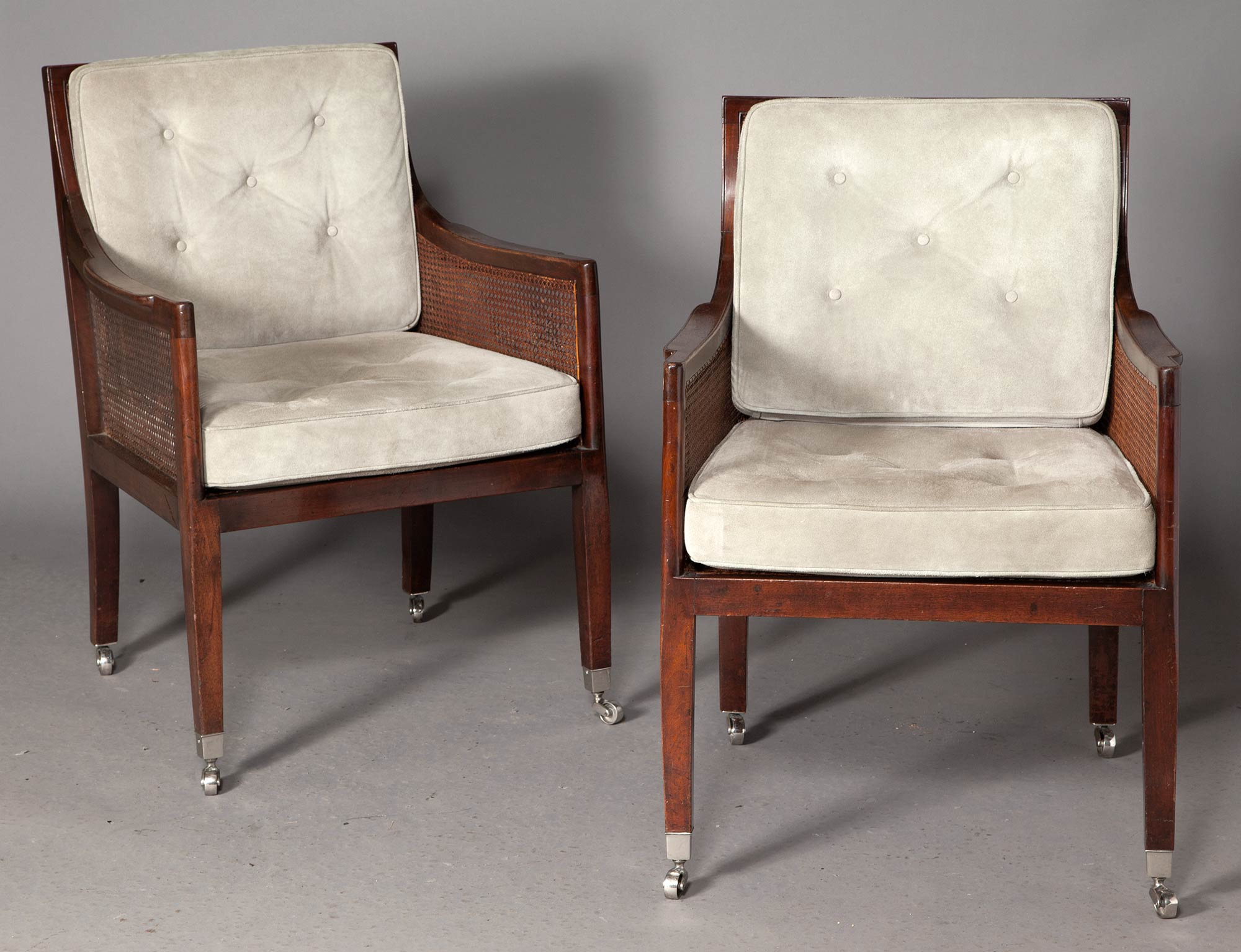 Lot image - Pair of George III Mahogany and Caned Bergères