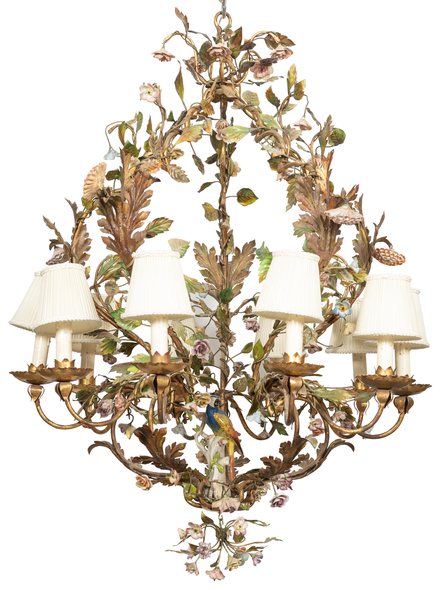 Lot image - Rococo Style Gilt-Metal and Porcelain Ten-Light Chandelier