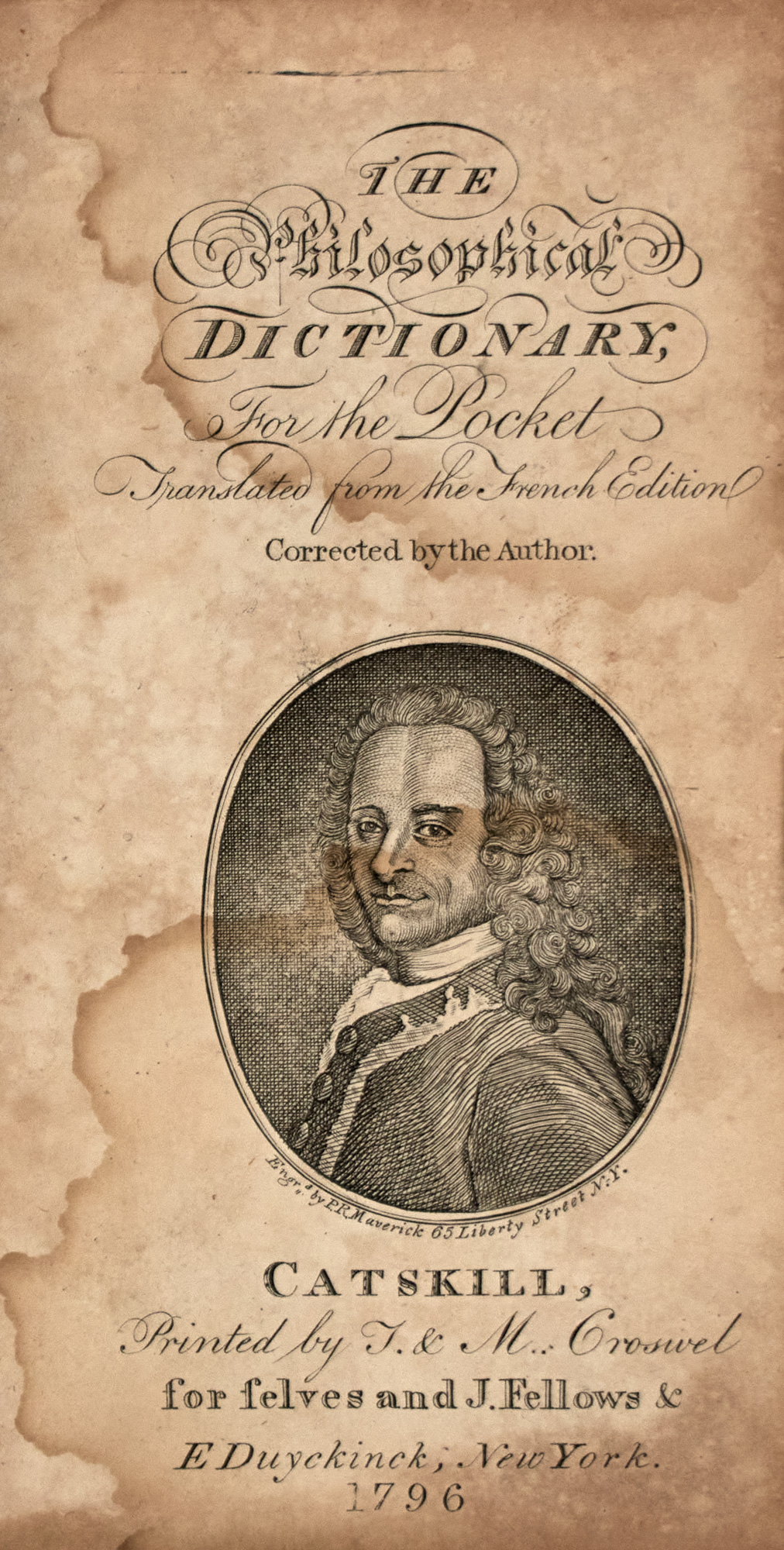 Lot image - VOLTAIRE, FRANÇOIS-MARIE AROUET. The Philosophical Dictionary, for the Pocket.