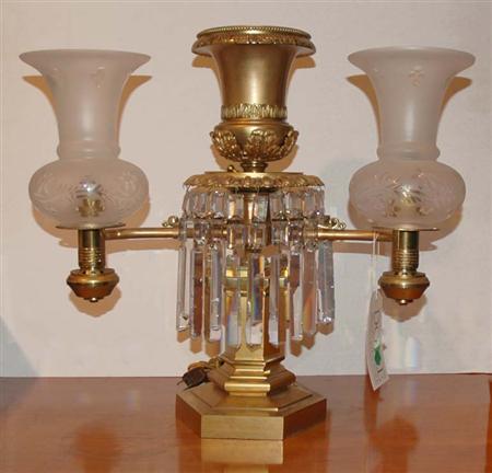 Lot image - Classical Gilt-Metal Two-Light Argand Lamp