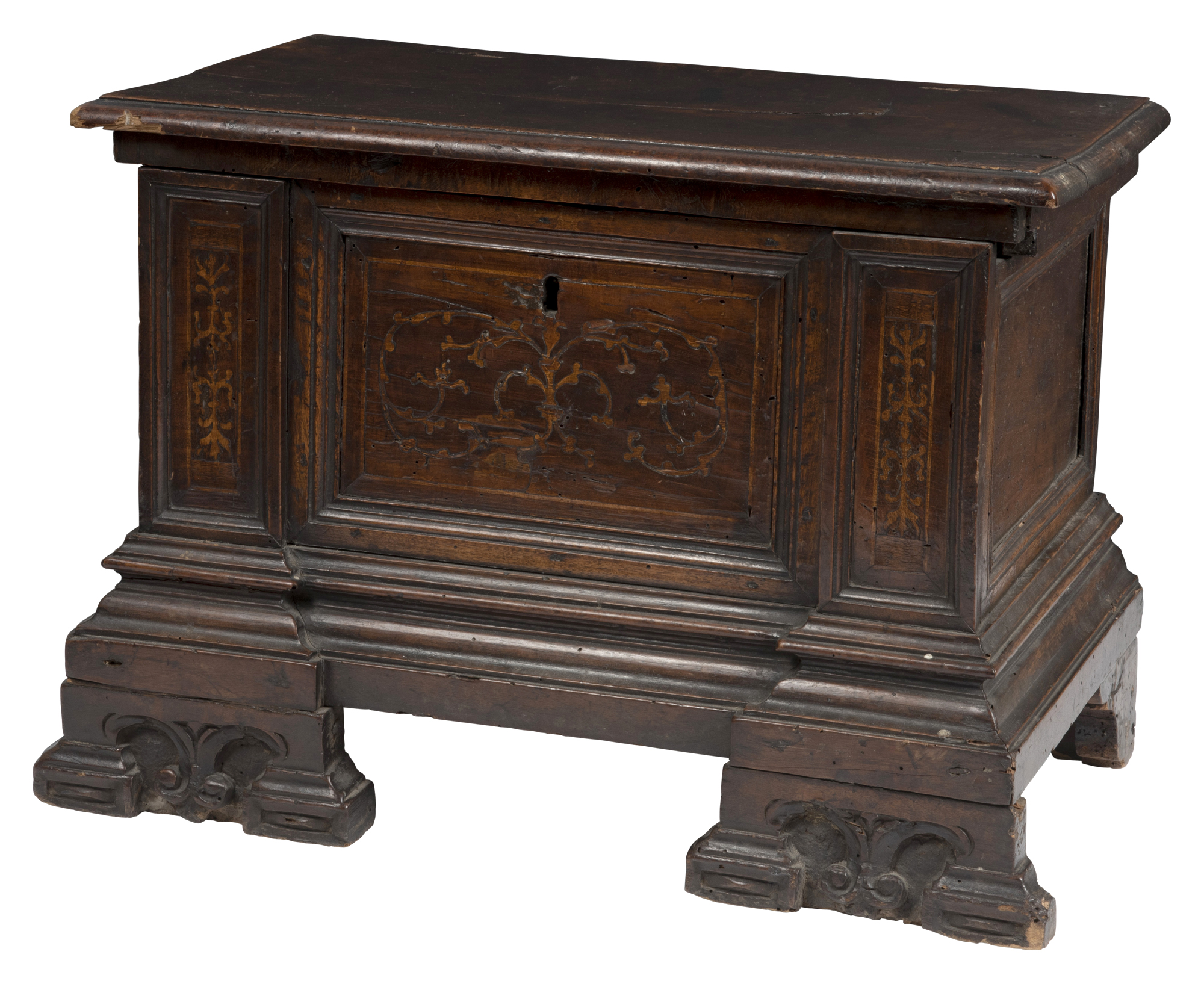 Lot image - Italian Baroque Marquetry Inlaid Walnut Miniature Cassone