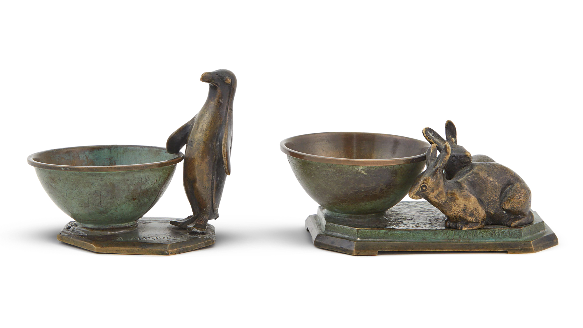 Lot image - Two Albert Marionnet Bronze and Patinated Bronze Animalier Bowls