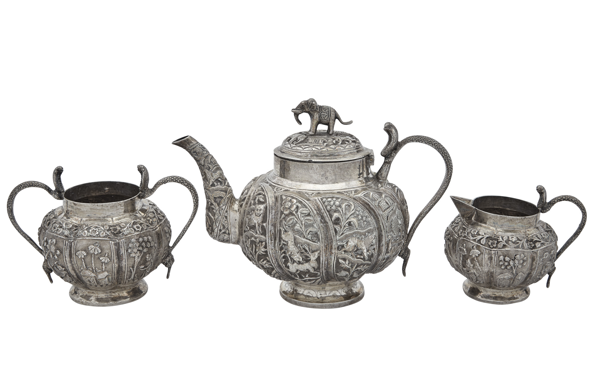 Lot image - Indian Silver Three-Piece Tea Service