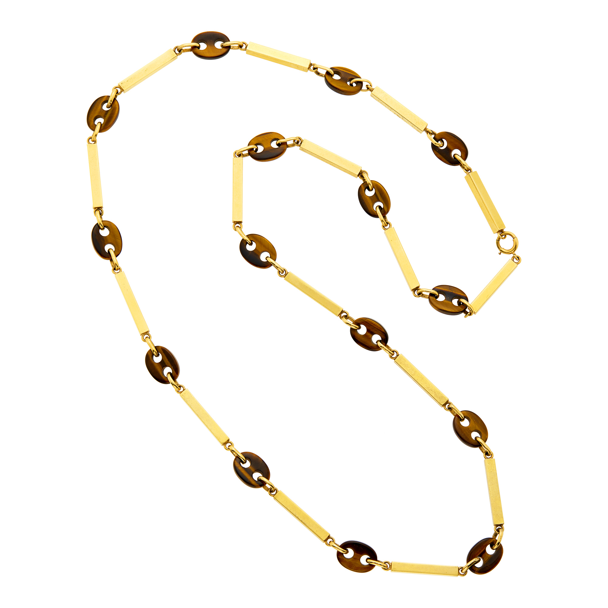 Lot image - Long Gold and Tigers Eye Link Necklace