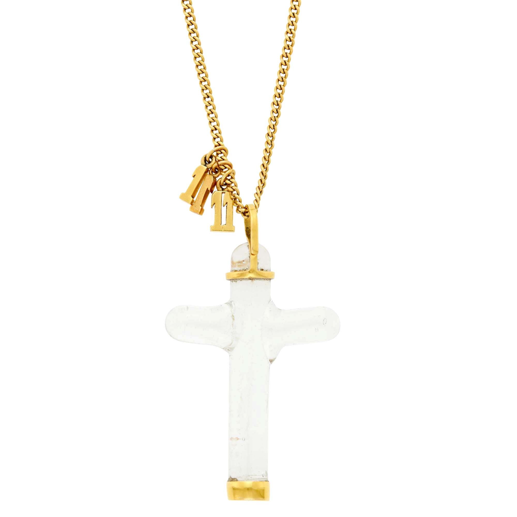 Lot image - Gucci Glass Cross Charm and Gold Charms with Tiffany & Co. Long Gold Chain Necklace